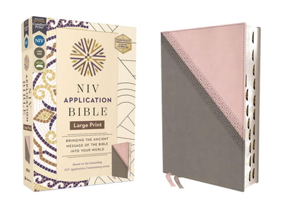 NIV Application Bible, Large Print, Leathersoft, Pink/Gray, Red Letter, Thumb Indexed, Comfort Print: Bringing the Ancient Message of the Bible into Your World (NIV Application Commentary Resources)