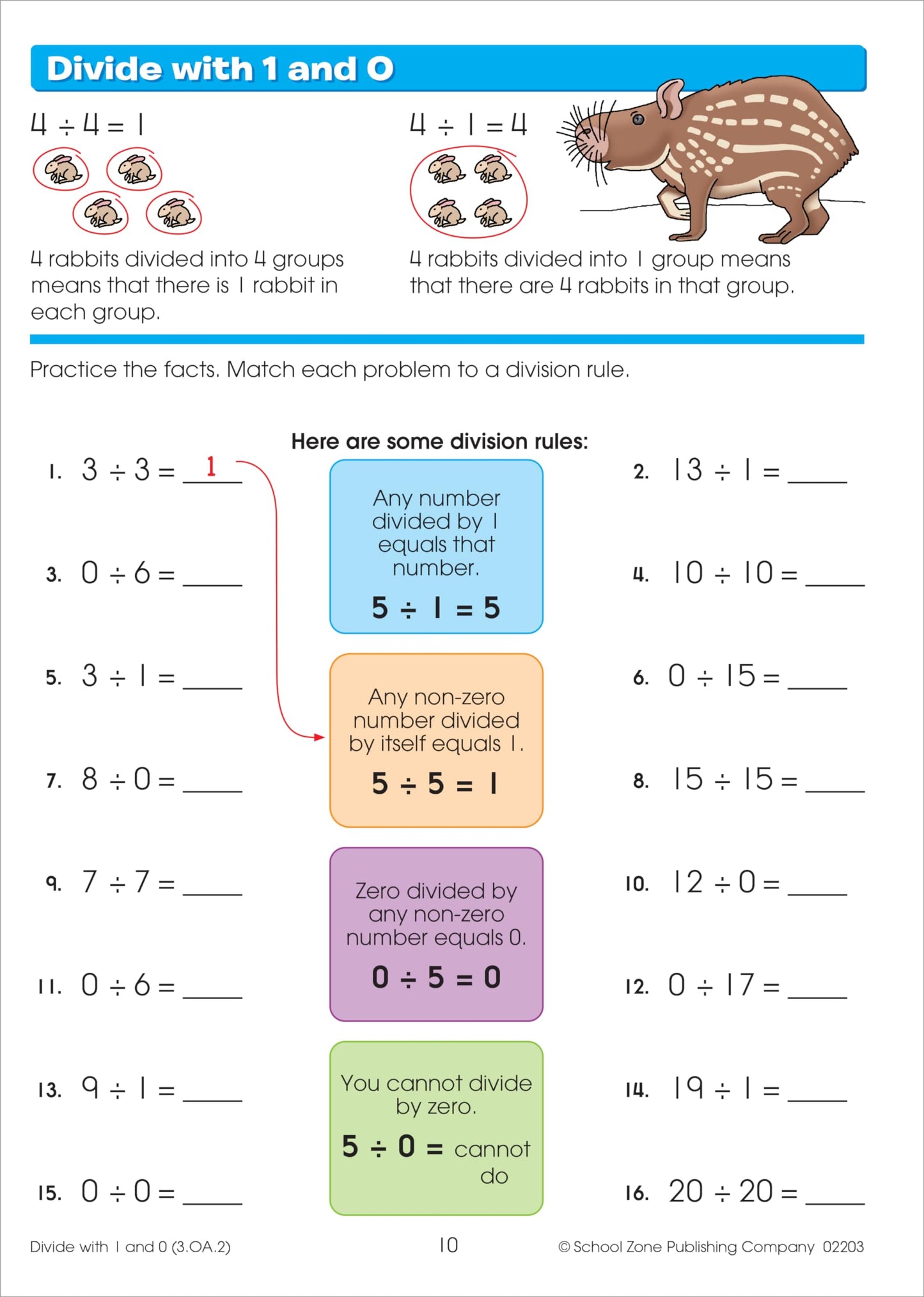 School Zone Math Basics 3 Workbook: 64 Pages, 3rd Grade, Multiplication, Division, Word Problems, Place Value, Fractions, Ages 8-9 (I Know It! Book Series)