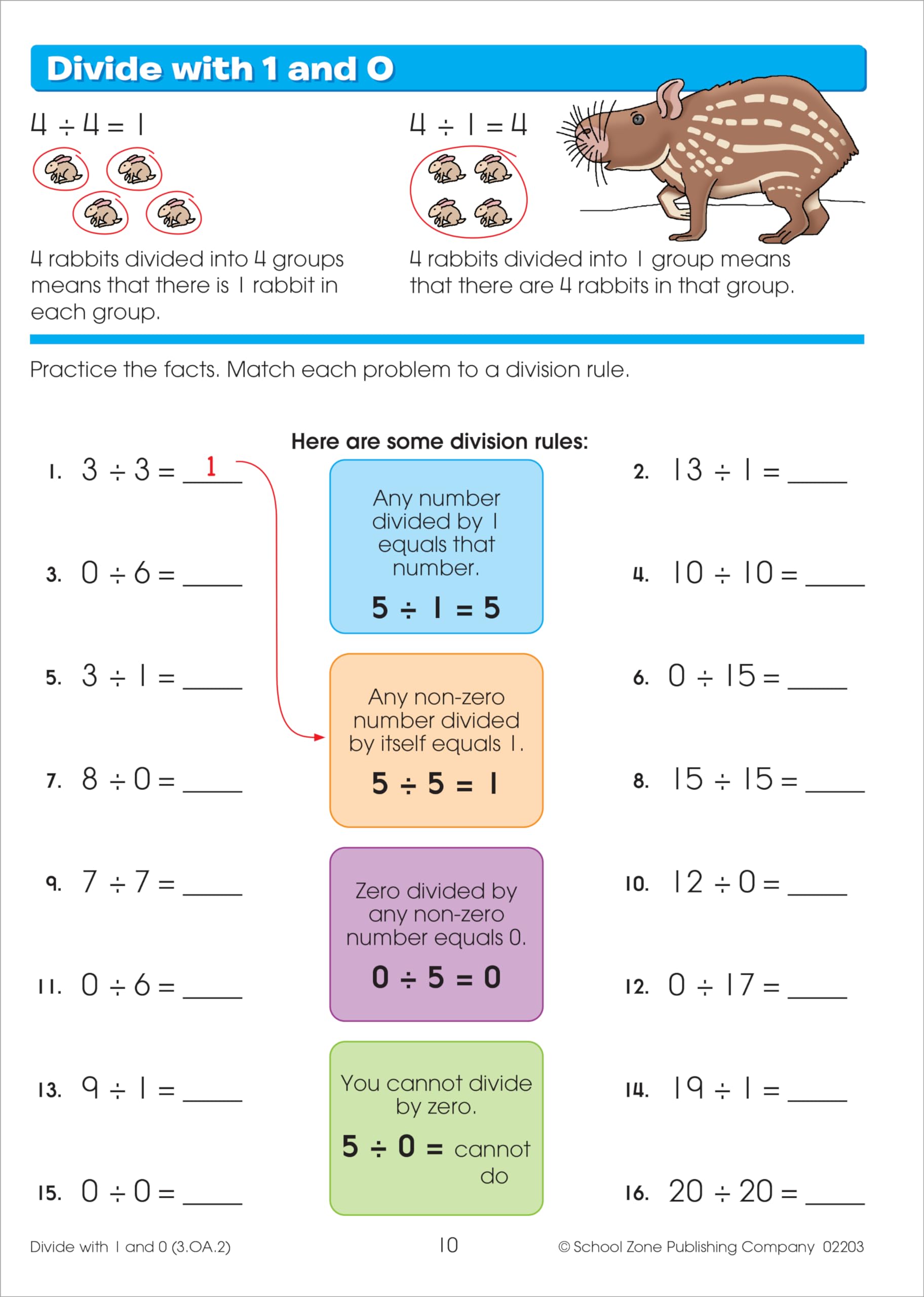 School Zone Math Basics 3 Workbook: 64 Pages, 3rd Grade, Multiplication, Division, Word Problems, Place Value, Fractions, Ages 8-9 (I Know It! Book Series)