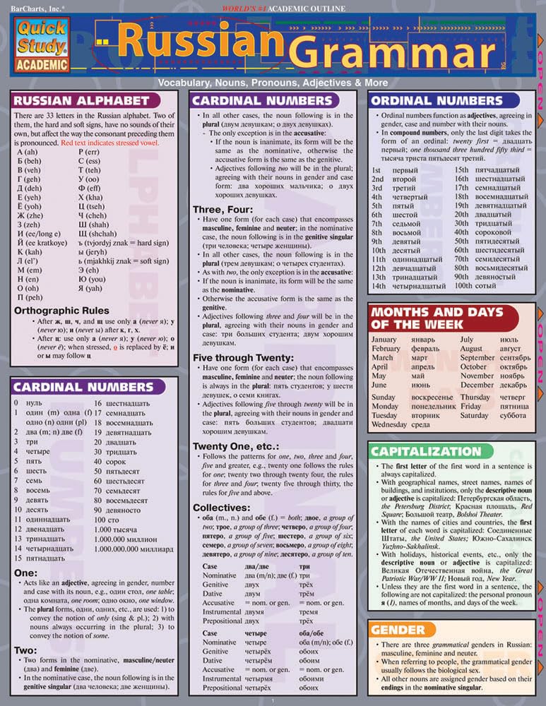Russian Grammar QuickStudy Laminated Reference Guide (QuickStudy Academic)