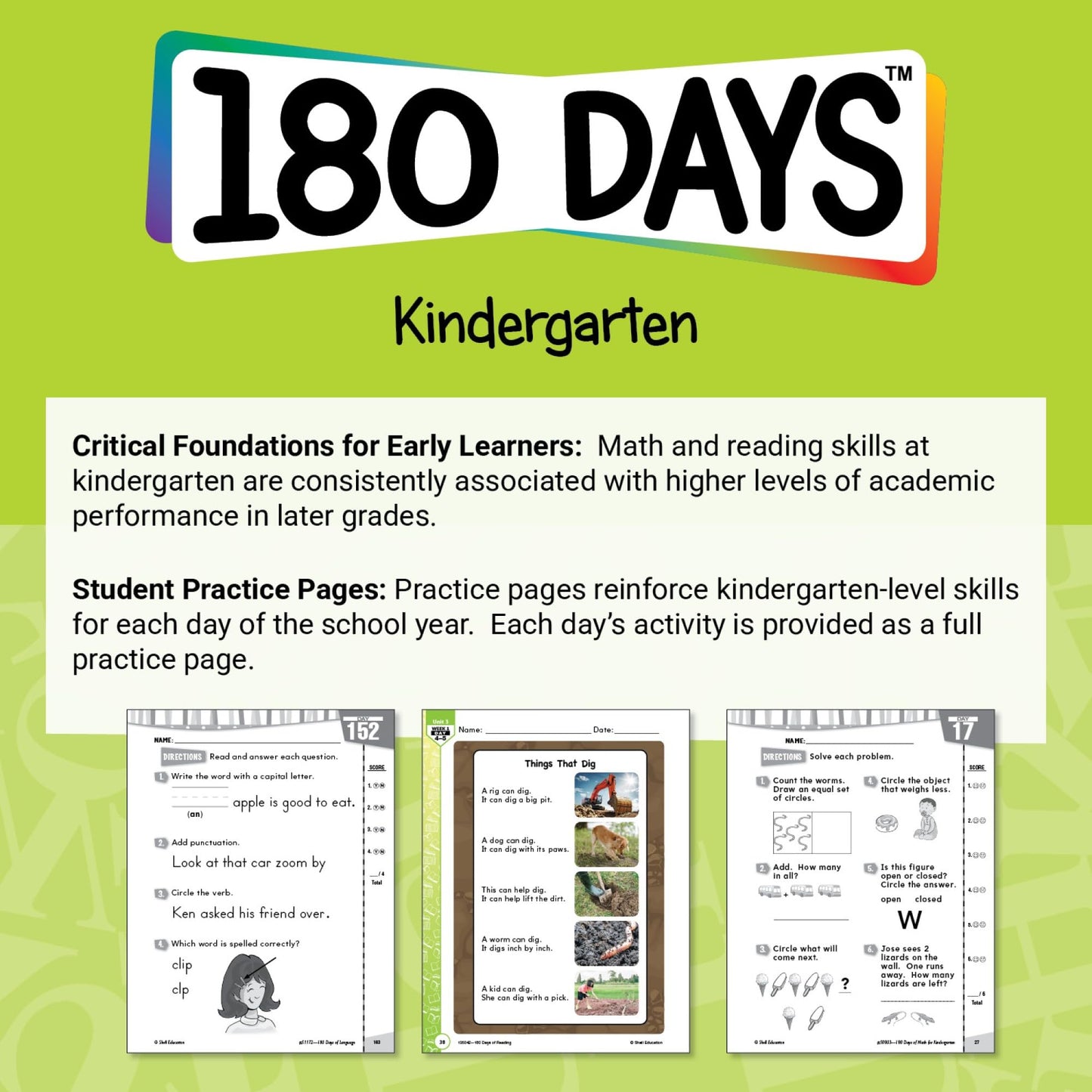 180 Days: Language for Kindergarten Practice Workbook for Classroom and Home, Cool and Fun Practice Created by Teachers