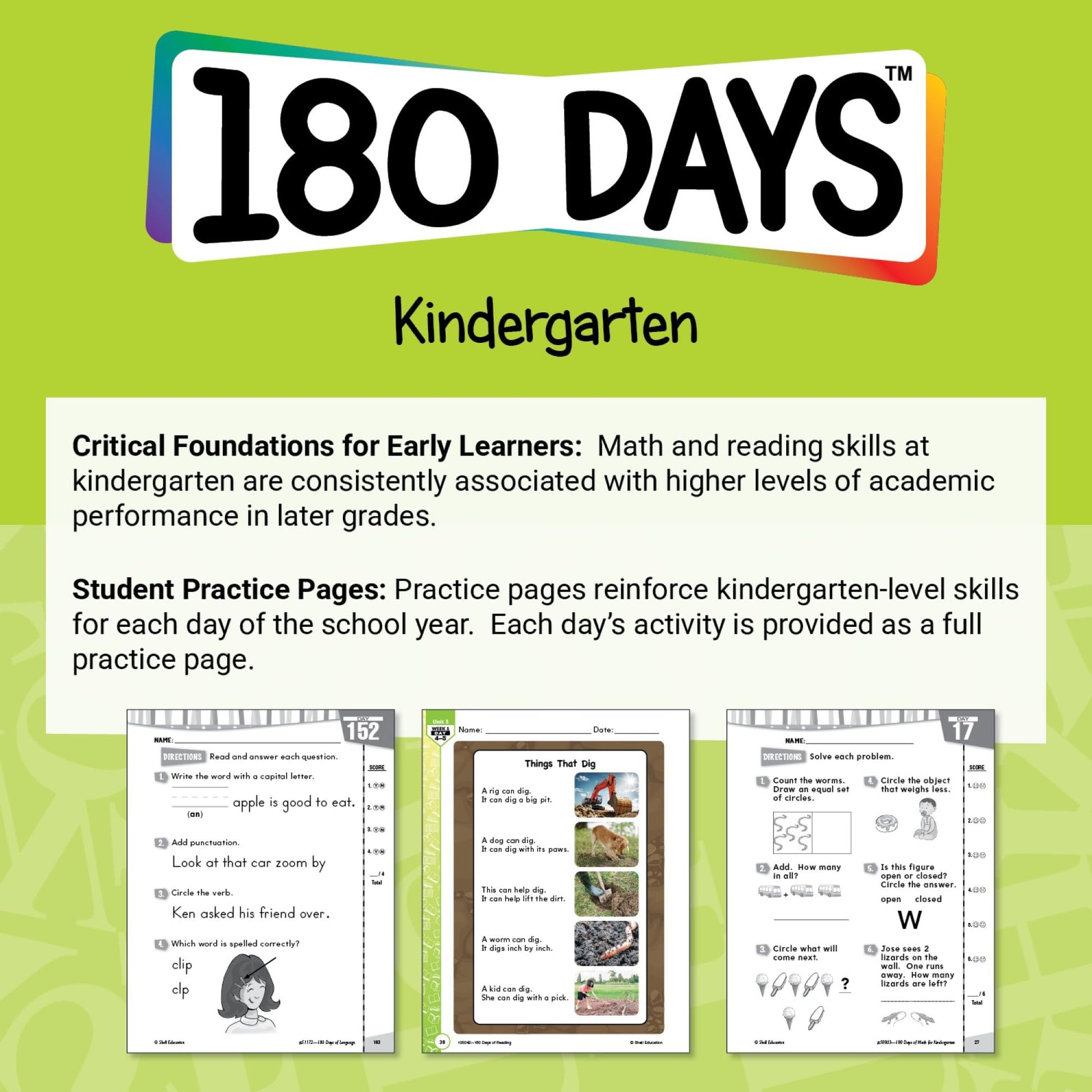 180 Days: Language for Kindergarten Practice Workbook for Classroom and Home, Cool and Fun Practice Created by Teachers