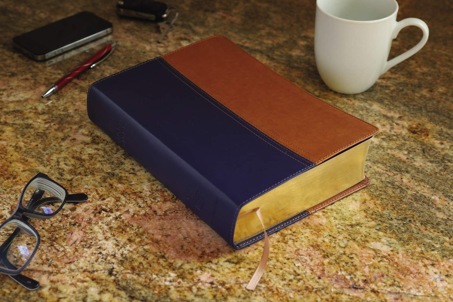NIV, KJV, Parallel Bible, Large Print, Leathersoft, Navy/Tan: The World's Two Most Popular Bible Translations Together
