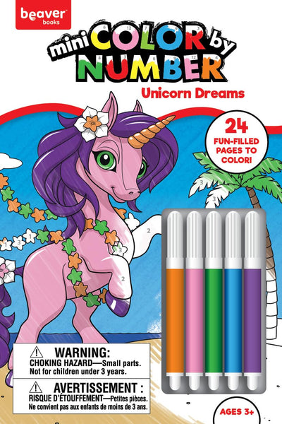 Mini Color by Number Kids Coloring Book with 5 Markers -Unicorn