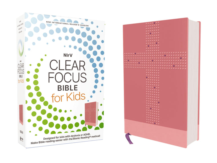 NIrV, Clear Focus Bible for Kids (Help Kids with ADHD or Dyslexia Read with Confidence), Leathersoft, Pink: Read more of the Bible with better focus using the Bionic Reading Method