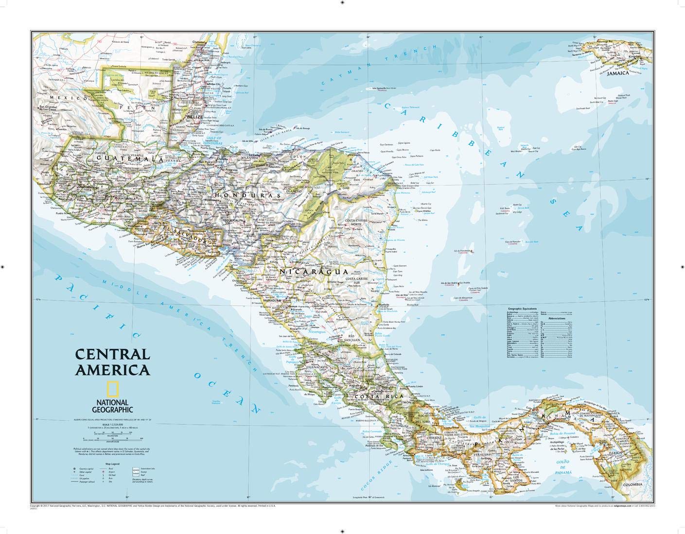 National Geographic: Central America Classic Wall Map (28.75 x 22.25 inches) (National Geographic Reference Map)