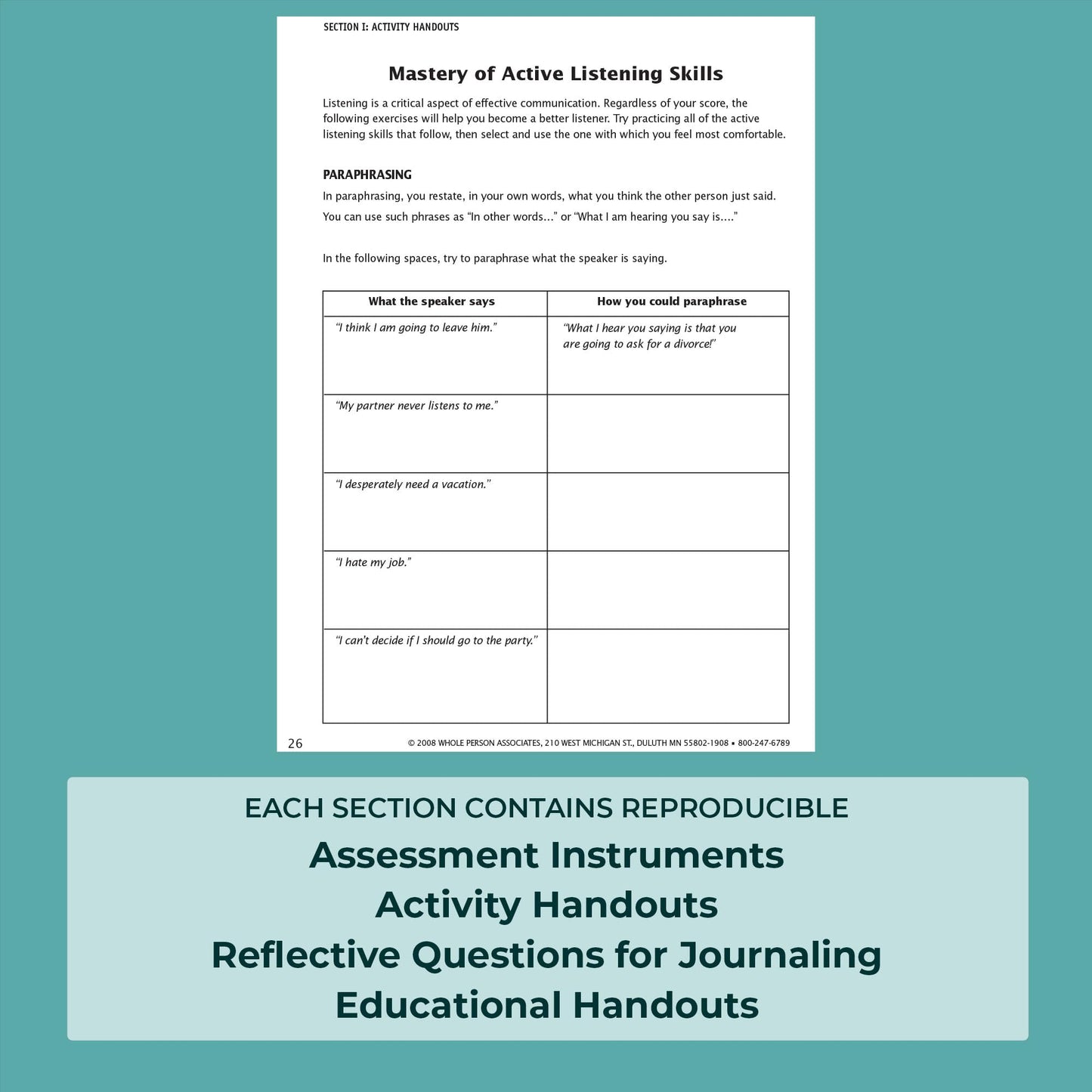 The Communication Skills Workbook - Reproducible Self-Assessments, Exercises & Educational Handouts (Mental Health & Life Skills Workbook Series)