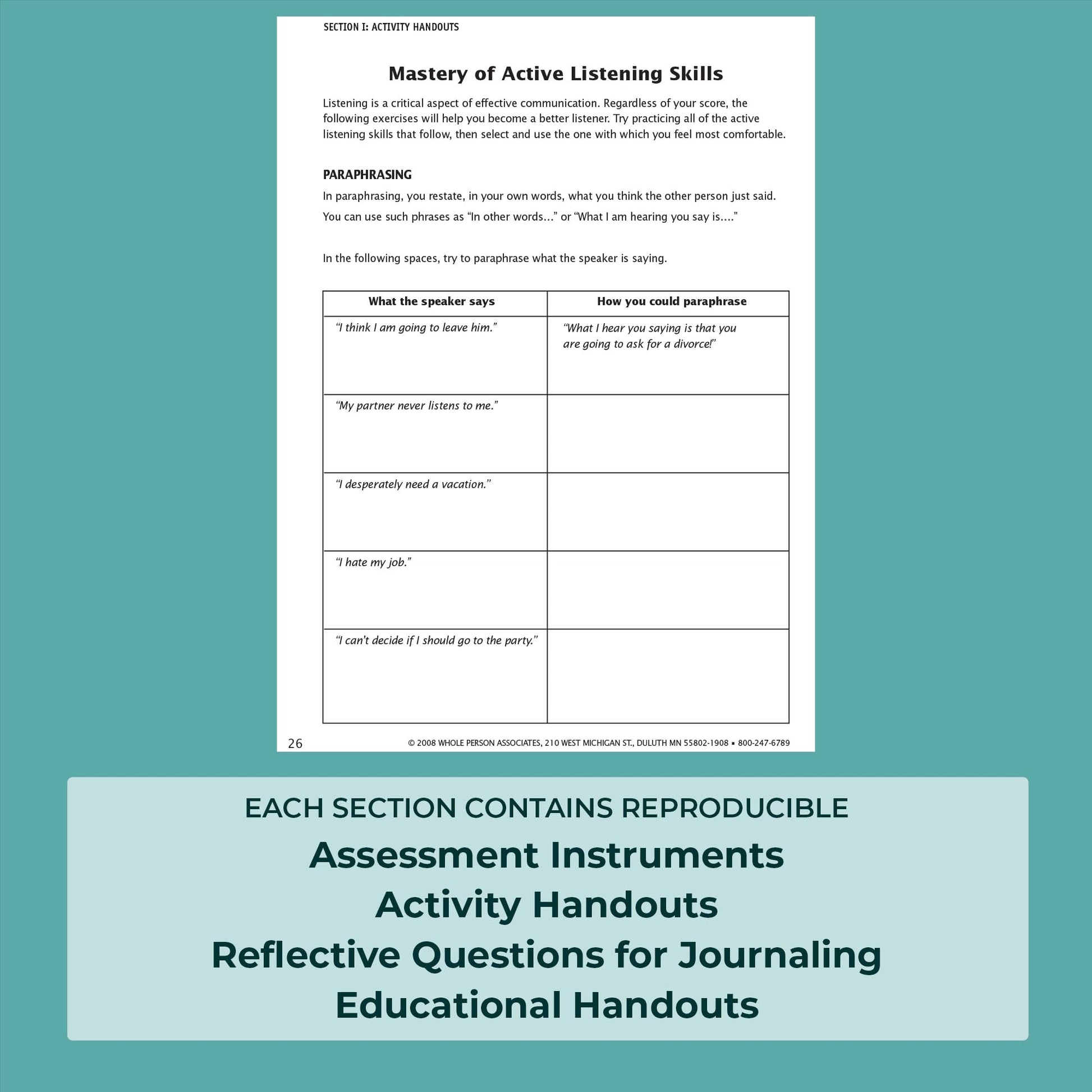 The Communication Skills Workbook - Reproducible Self-Assessments, Exercises & Educational Handouts (Mental Health & Life Skills Workbook Series)