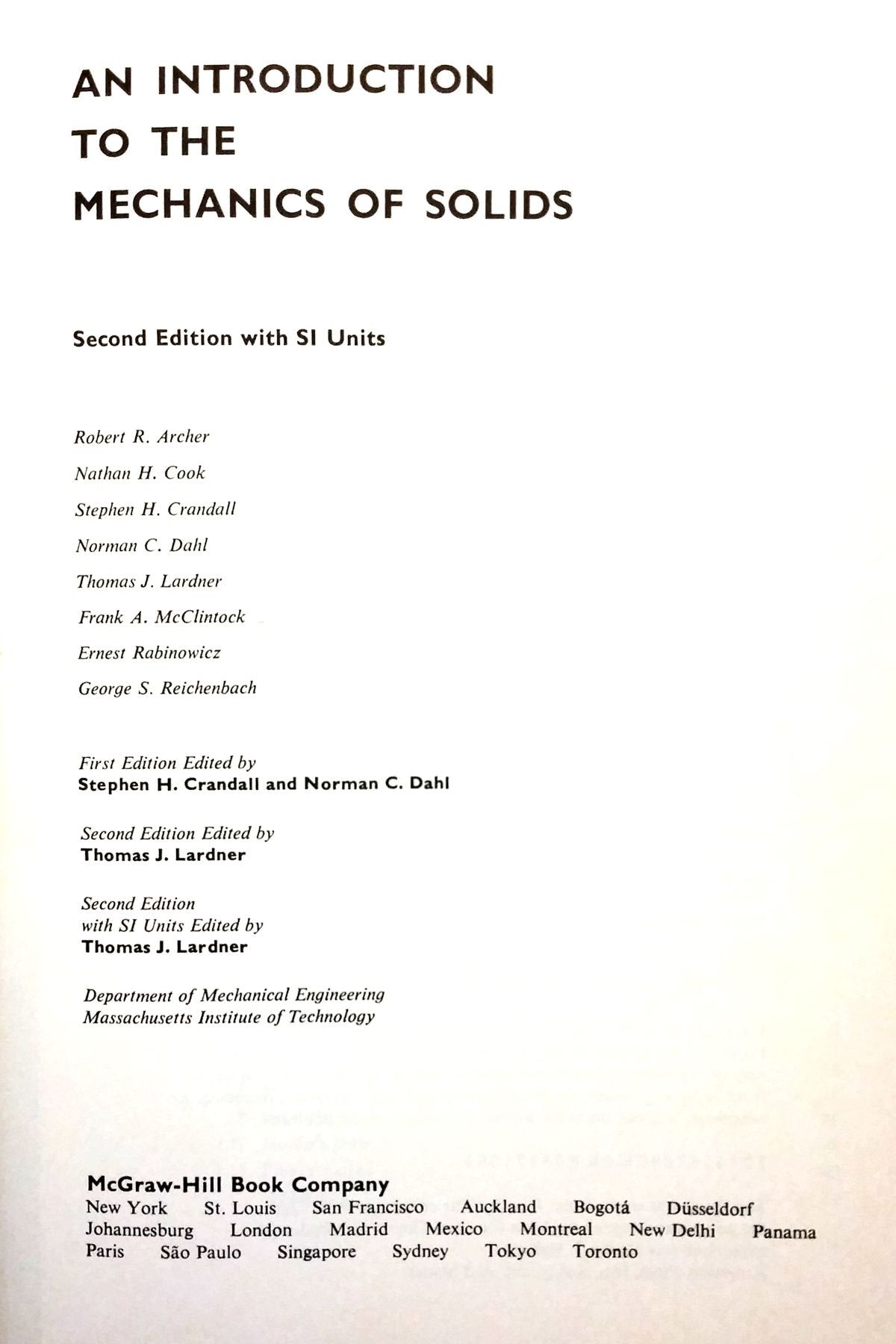 Introduction to the Mechanics of Solids, Second Edition with In SI Units