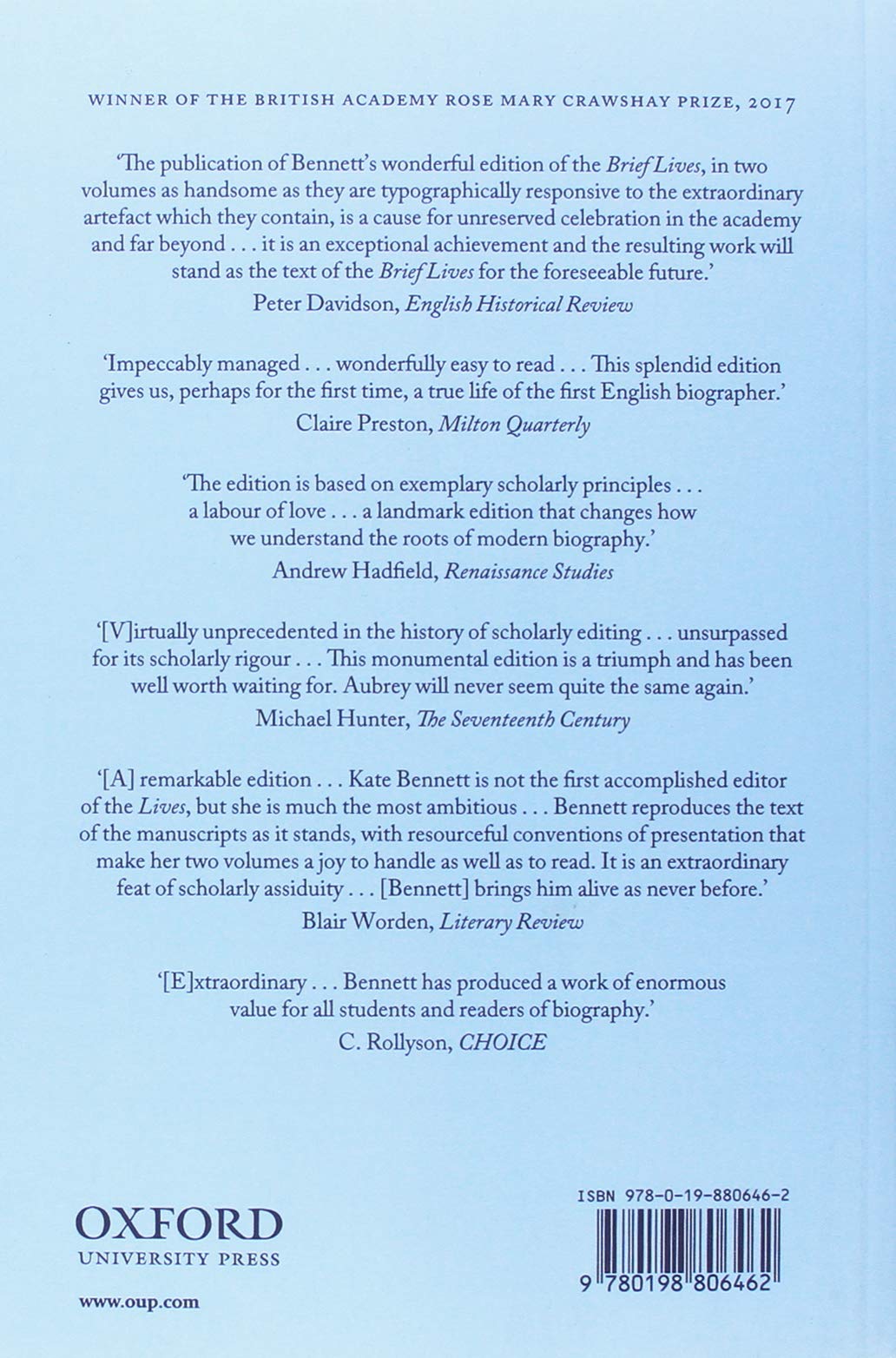 John Aubrey: Brief Lives with An Apparatus for the Lives of our English Mathematical Writers
