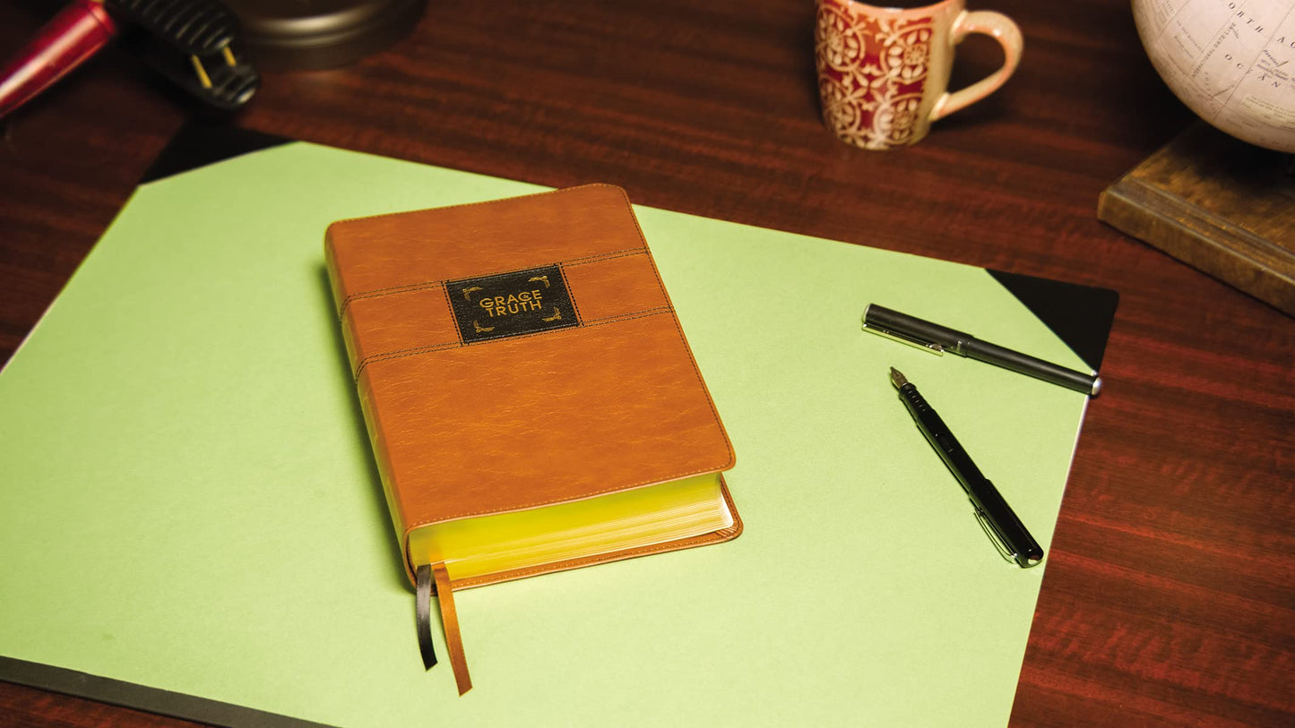 NIV, The Grace and Truth Study Bible (Trustworthy and Practical Insights), Leathersoft, Brown, Red Letter, Comfort Print