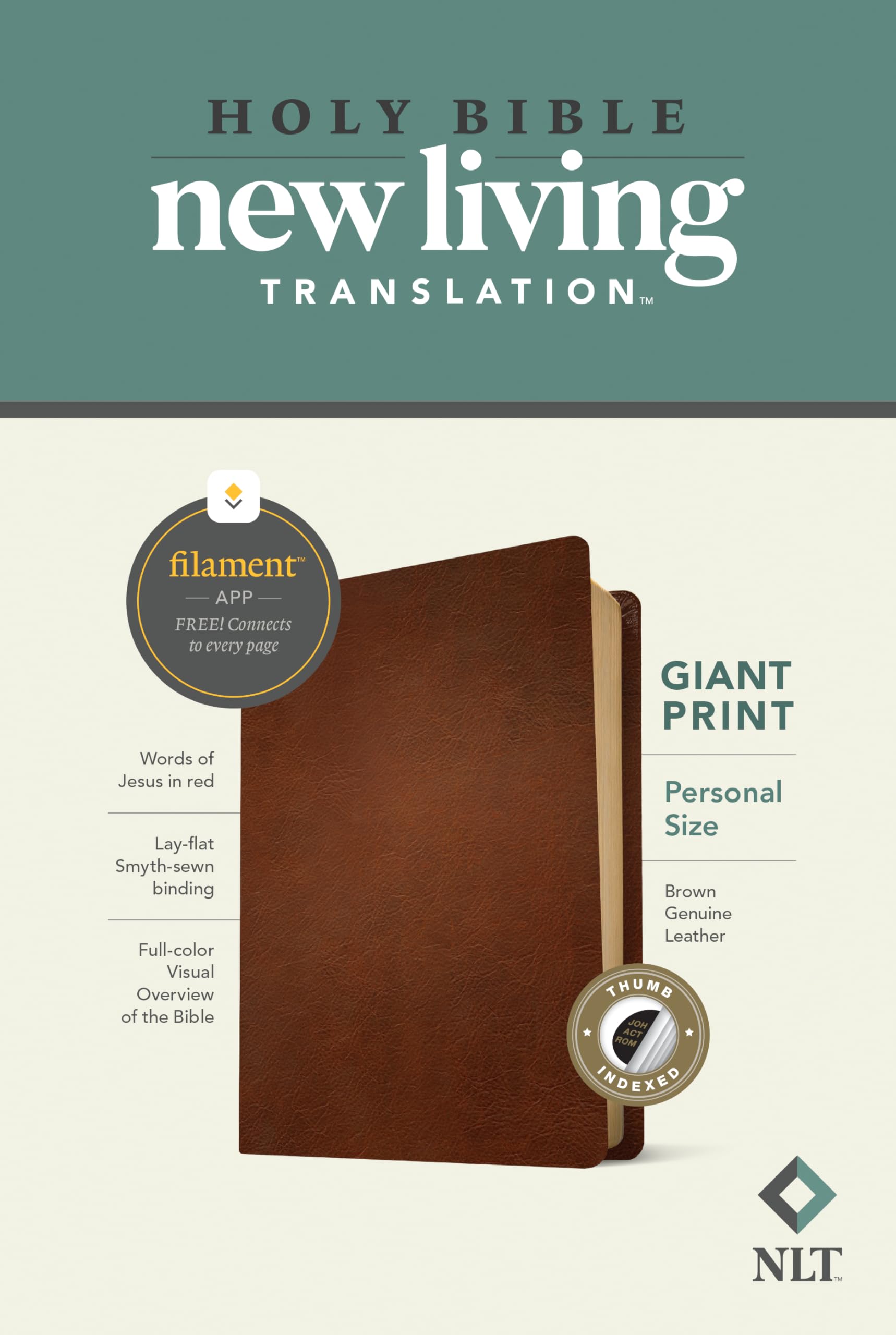 NLT Personal Size Giant Print Bible, Filament Enabled (Genuine Leather, Brown, Indexed, Red Letter): Includes Free Access to the Filament Bible App ... Notes, Devotionals, Worship Music, and Video