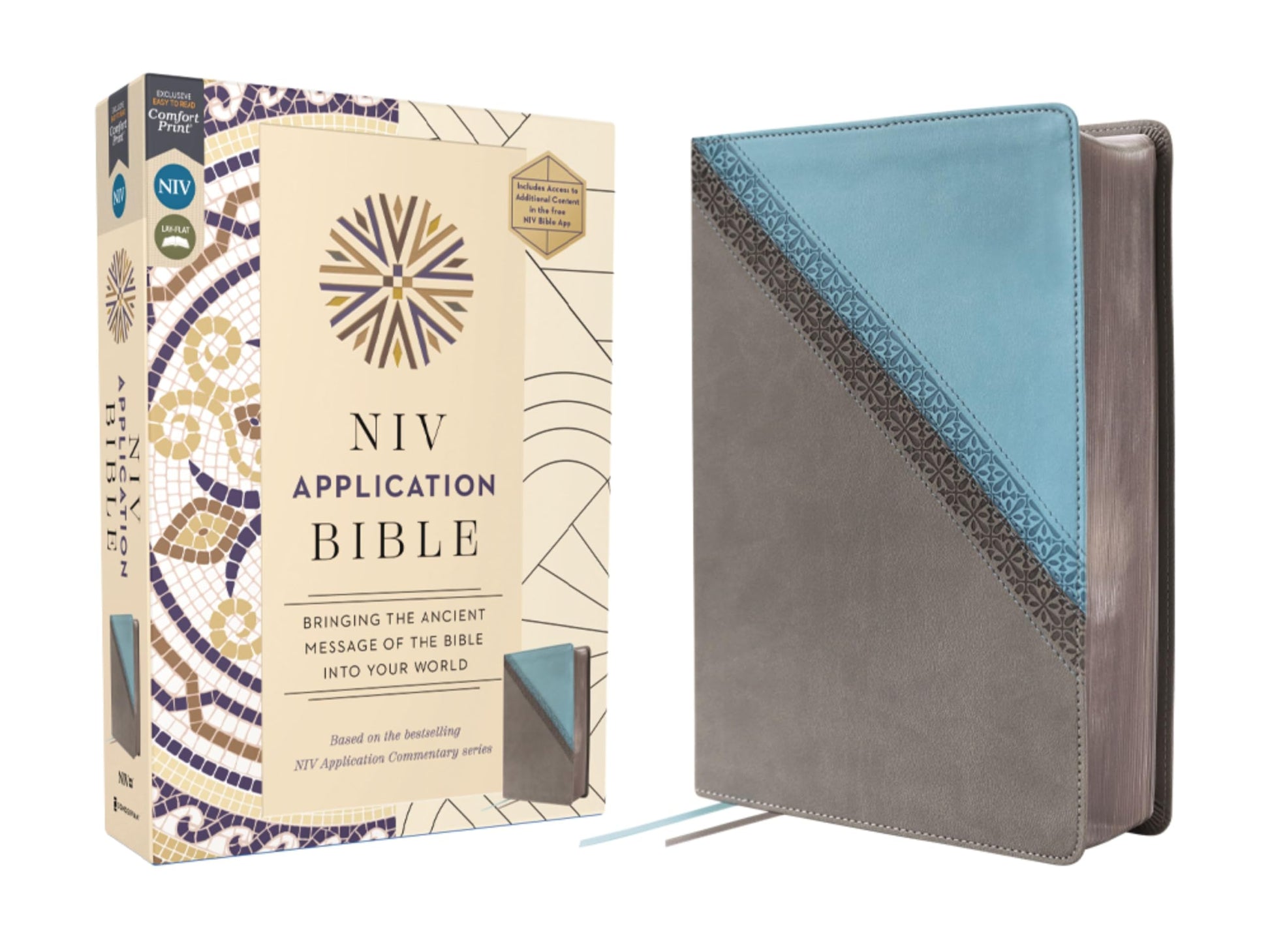 NIV Application Bible, Leathersoft, Teal/Grey, Red Letter, Comfort Print: Bringing the Ancient Message of the Bible into Your World (NIV Application Commentary Resources)