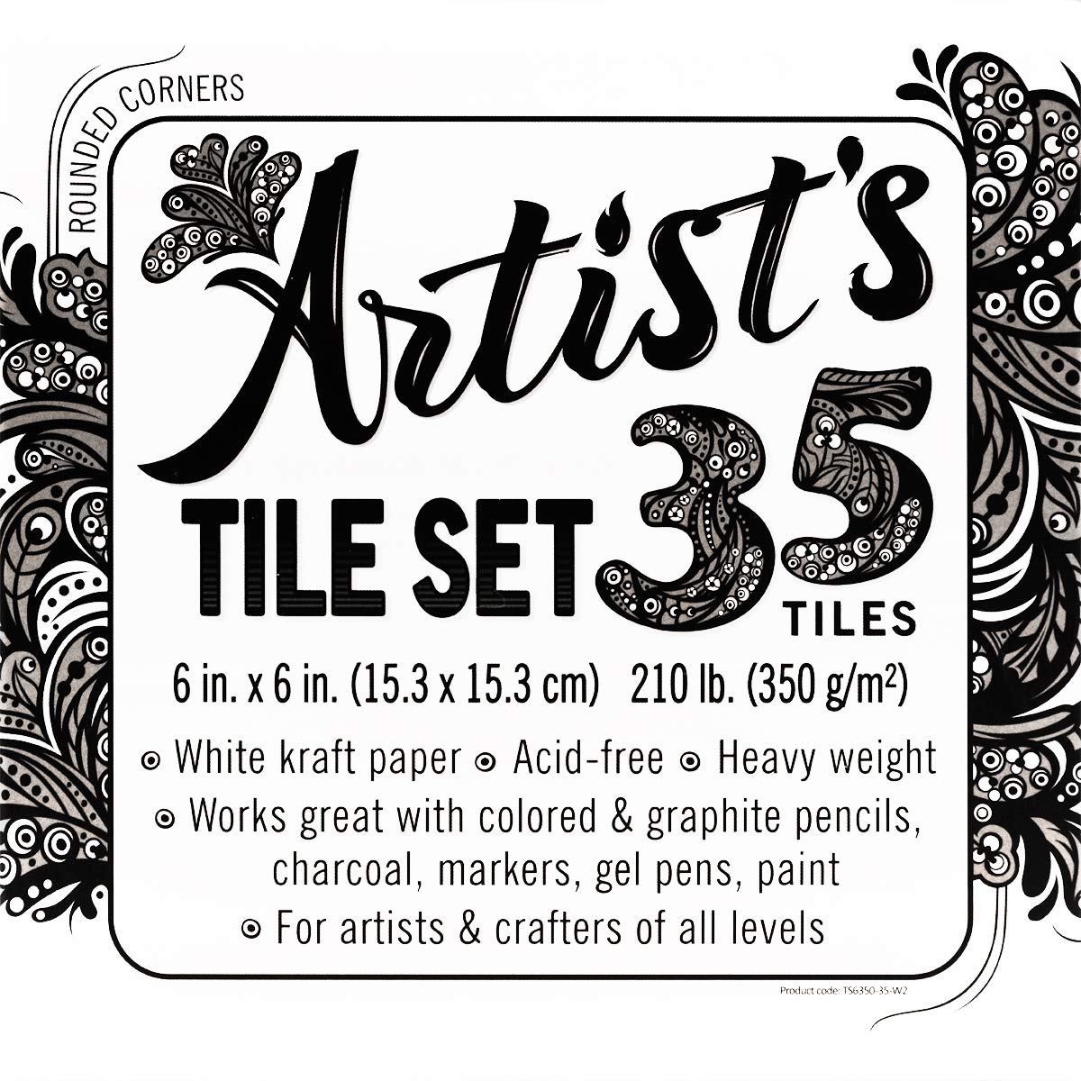 Artist's Tile Set: White Thick 210 lb Paper, 17 pt, 6x6 inches. Pack of 35 Square Sheets. Heavyweight Paper for tangles, Patterns, Mandalas and Miniature Drawings. Blank Index Flash Note Cards