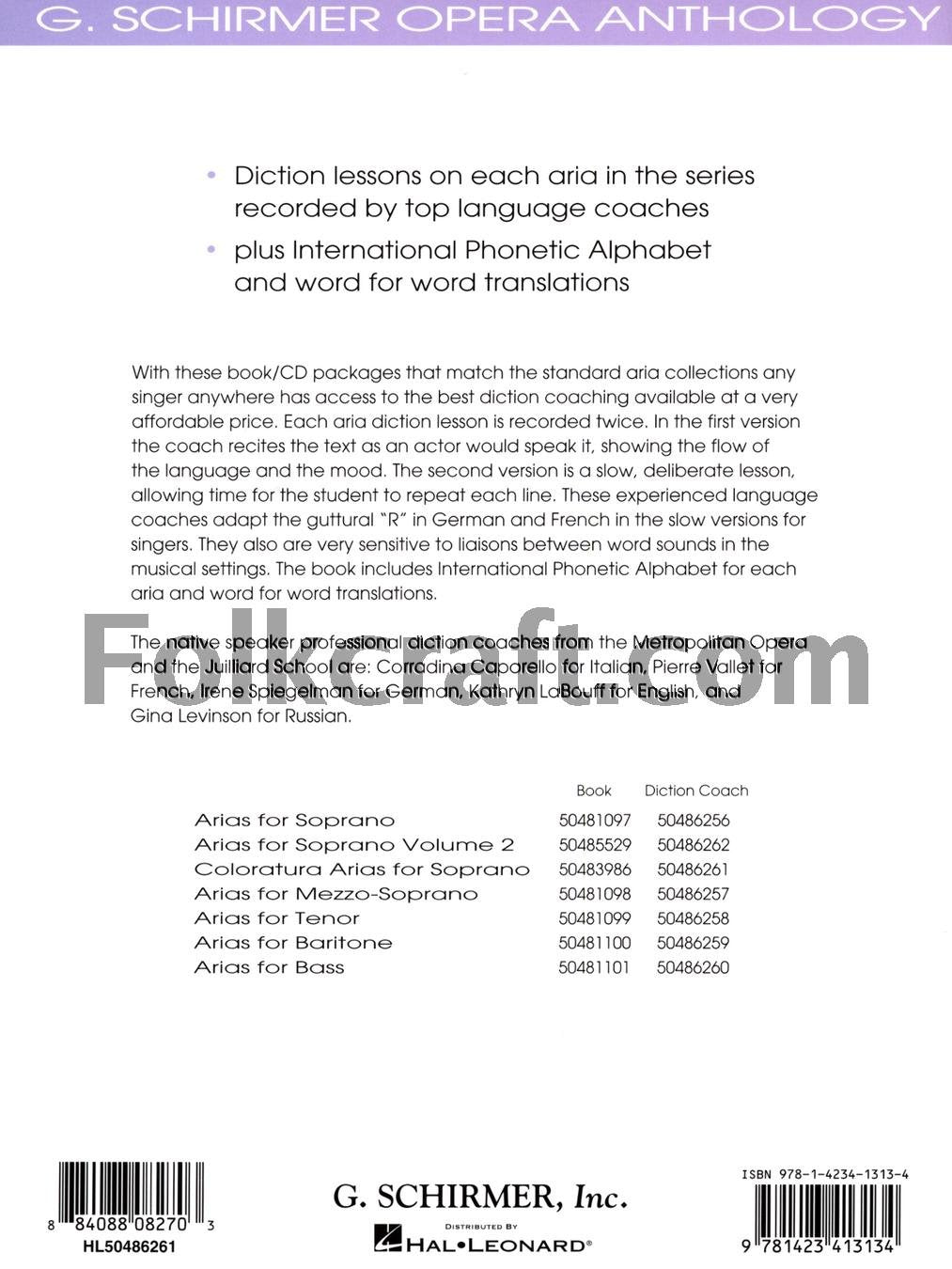 Diction Coach Coloratura Arias For Soprano G. Schirmeropera Anthology Book/Ao (Diction Coach - G. Schirmer Opera Anthology)