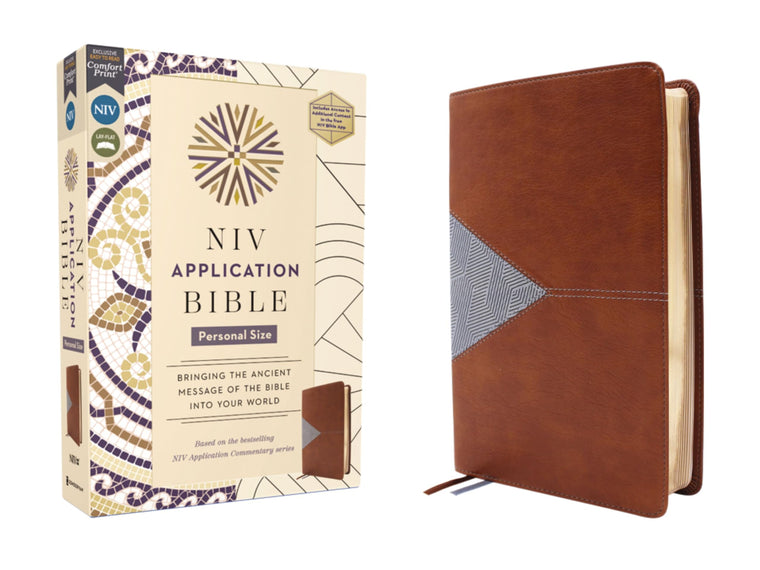 NIV Application Bible, Personal Size, Leathersoft, Brown/Blue, Red Letter, Comfort Print: Bringing the Ancient Message of the Bible into Your World (NIV Application Commentary Resources)