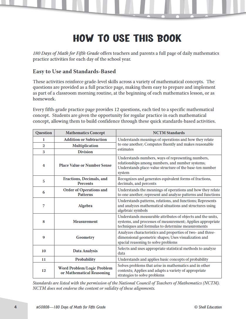 Shell Education 180 Days of Math for Fifth Grade