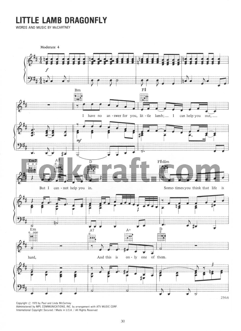 Paul McCartney - Red Rose Speedway Piano, Vocal and Guitar C
