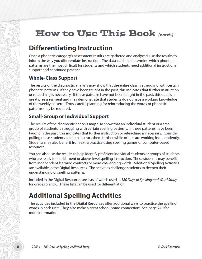180 Days: Spelling and Word Study for Sixth Grade: Practice, Assess, Diagnose