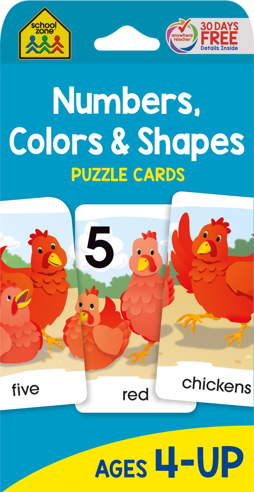 School Zone - Numbers, Colors & Shapes Puzzle Cards - Ages 4+, Numbers, Words, Vocabulary, Animal Names, Counting, and More
