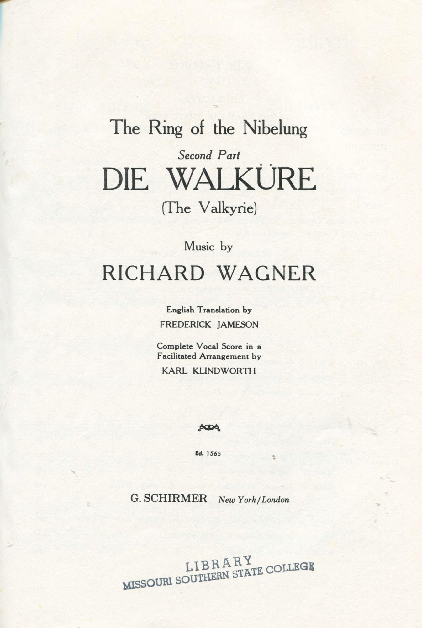 Die Walkure: Vocal Score