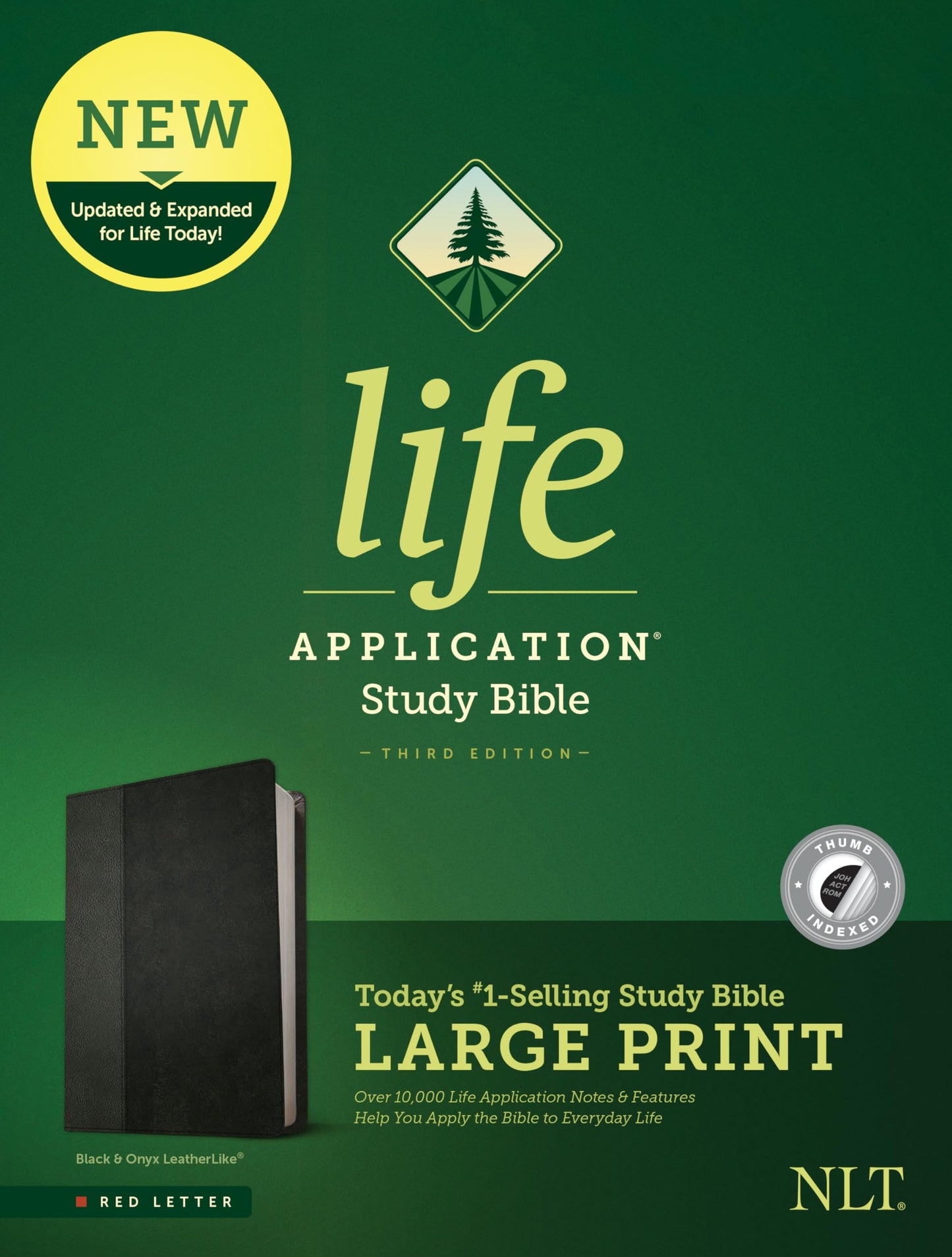 NLT Life Application Study Bible, Third Edition, Large Print (LeatherLike, Black/Onyx, Indexed, Red Letter)