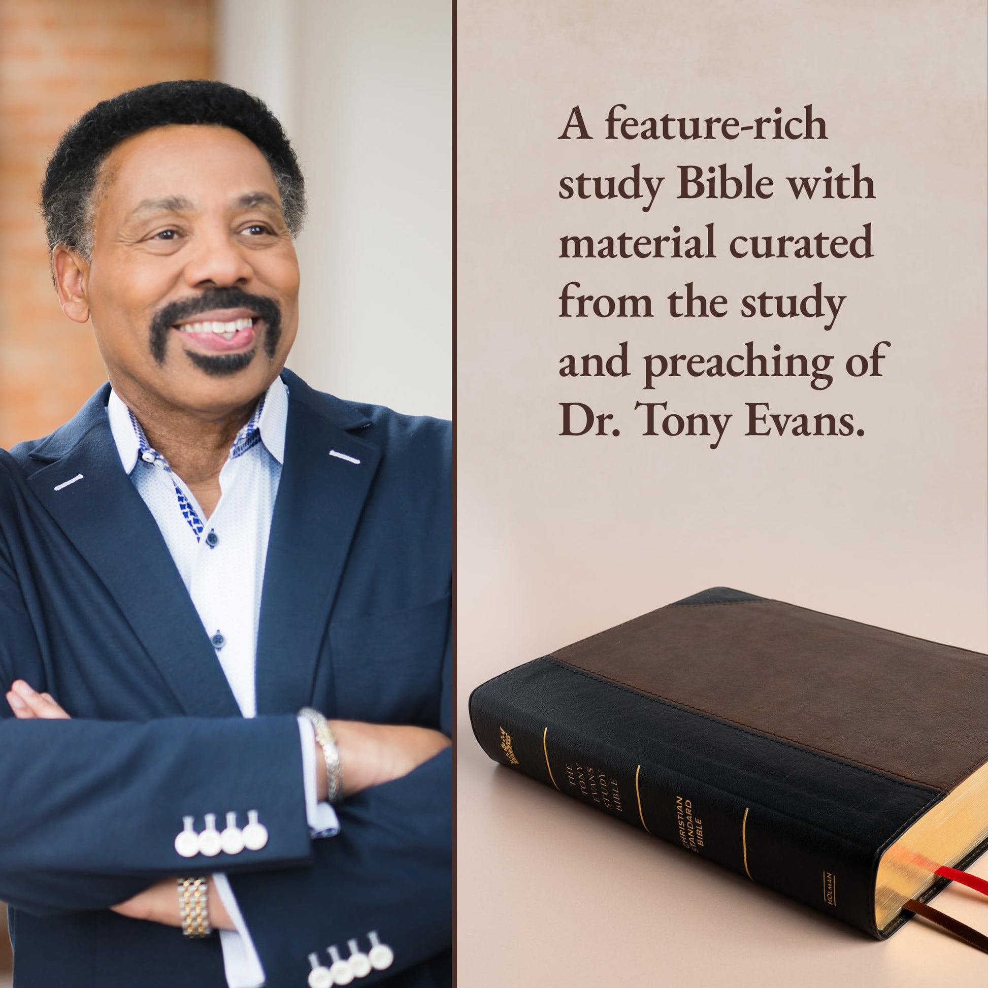 CSB Tony Evans Study Bible, Black/Brown LeatherTouch, Indexed, Black Letter, Study Notes and Commentary, Articles, Videos, Charts, Easy-to-Read Bible Serif Type