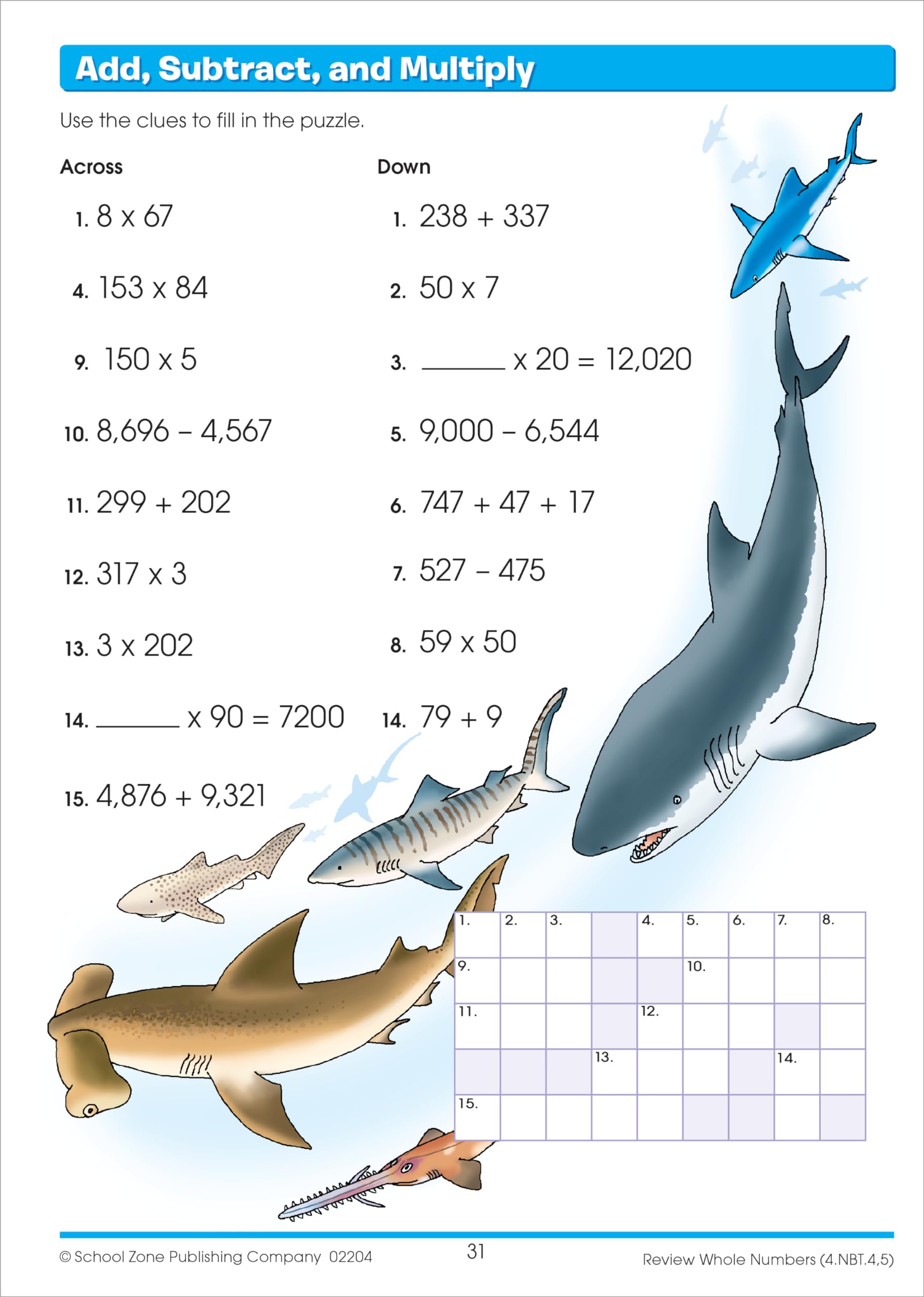 School Zone Math Basics 4 Workbook: 64 Pages, 4th Grade, Multiplication, Division Symmetry, Decimals, Equivalent Fractions, Ages 9-10 (I Know It! Book Series)