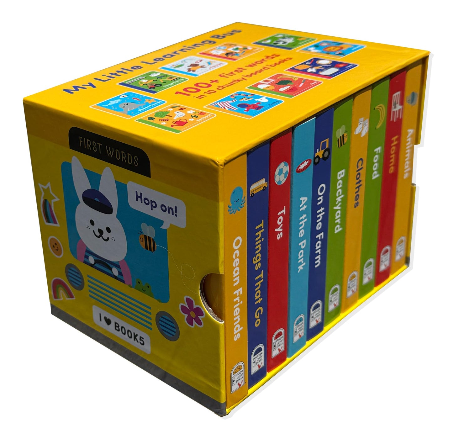 My Little Learning Bus 10 Board Book Library Set Includes Animals, Things that Go, Home, Food, Clothes, Backyard, On the Farm, Toys, At the Park, and Ocean Friends