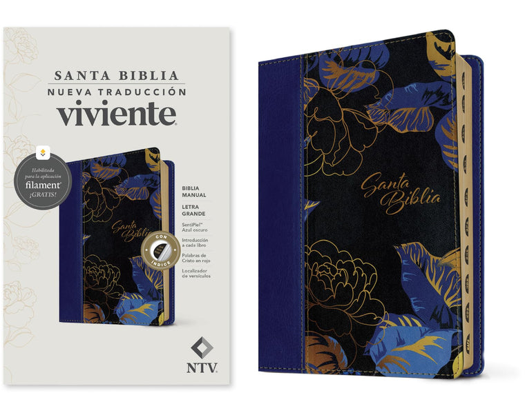 Biblia manual NTV, letra grande con Filament (SentiPiel, Azul oscuro, ?ndice, Letra Roja) (Spanish Edition)