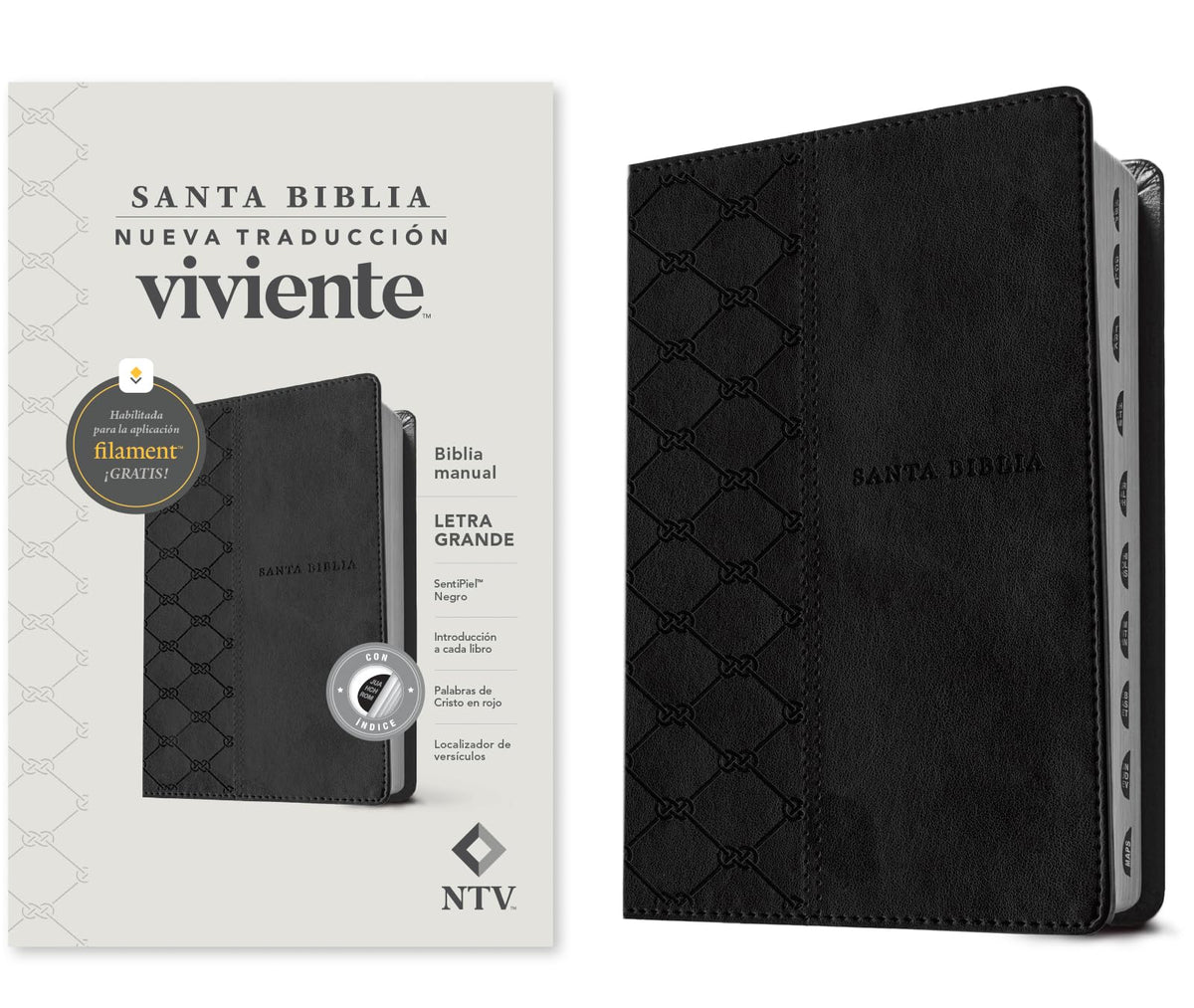 Biblia manual NTV, letra grande con Filament (SentiPiel, Negro, ndice, Letra Roja) (Spanish Edition)