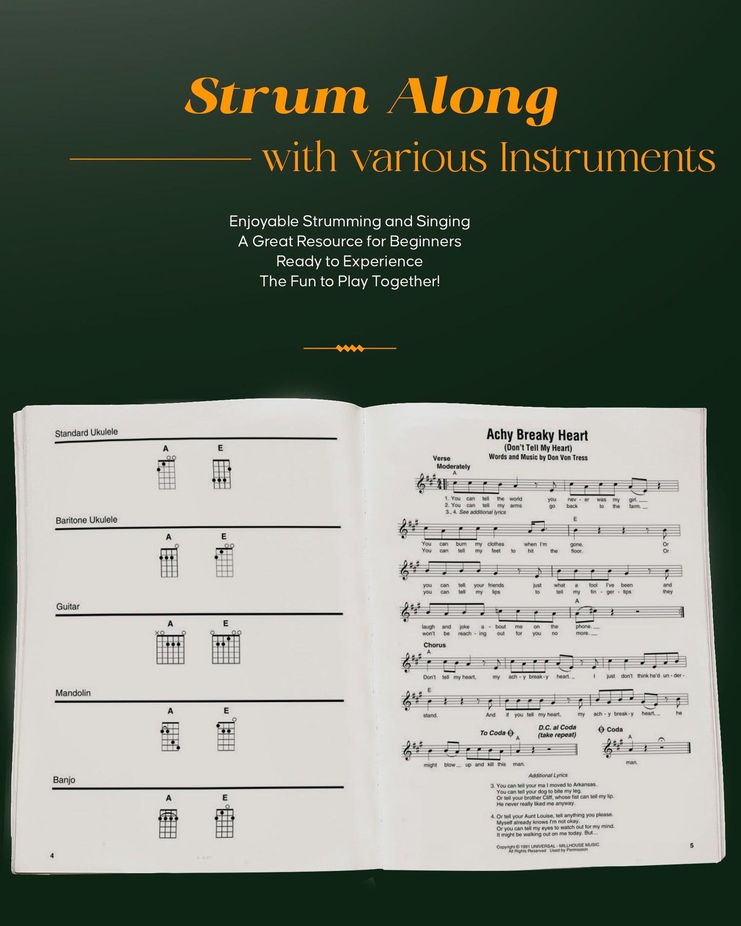 Campfire Songs - Strum Together  Folk Songbook with 70 Favorites for Guitar,Ukulele, Mandolin and Banjo  Easy Chord Sheet Music with Lyrics  Acoustic Songbook for Group Play and Music Learning