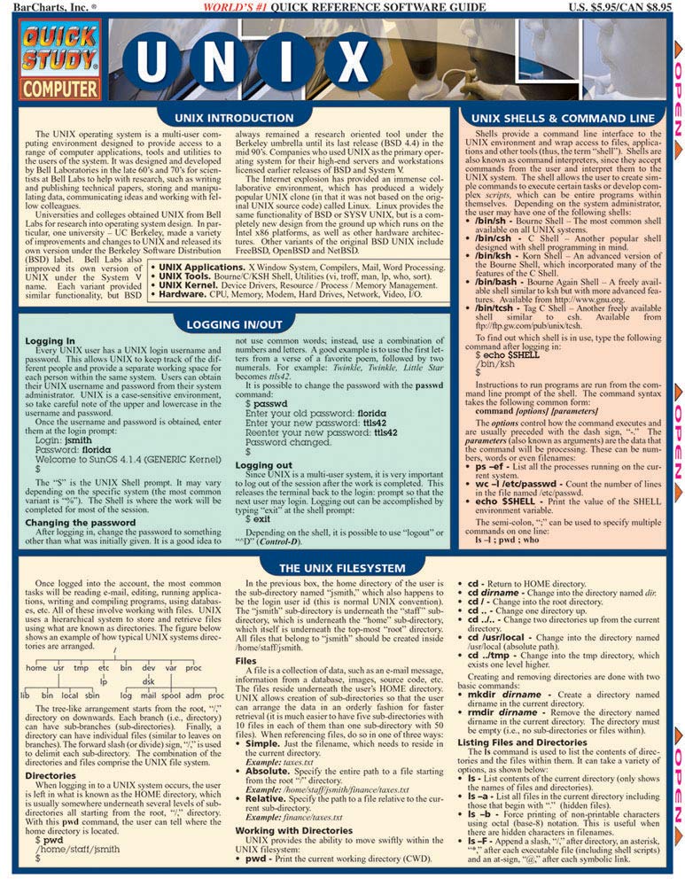 Unix: a QuickStudy Laminated Reference Guide (Quick Study Computer)
