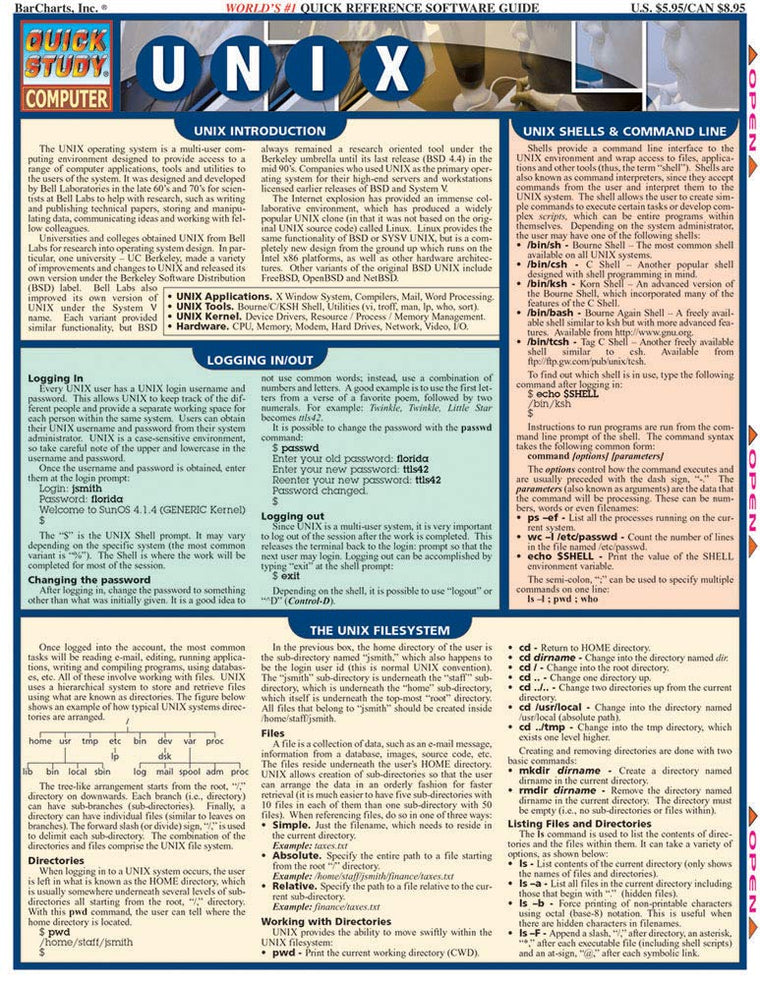 Unix: a QuickStudy Laminated Reference Guide (Quick Study Computer)