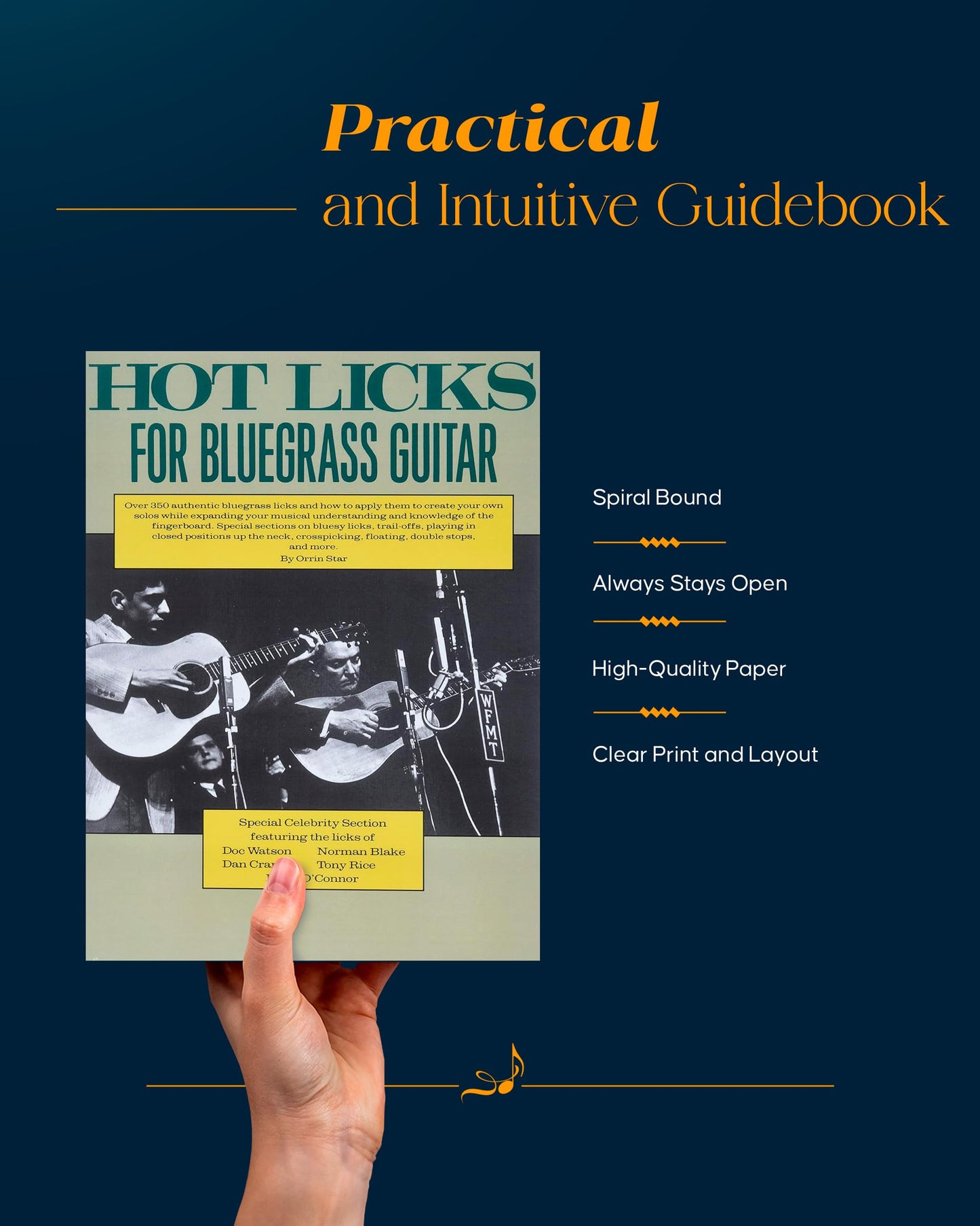 Hot Licks for Bluegrass Guitar Book - Fingerstyle Guitar Book with Over 350 Bluegrass Licks - Guitar Tab Book with Trail-Offs, Crosspicking, Floating