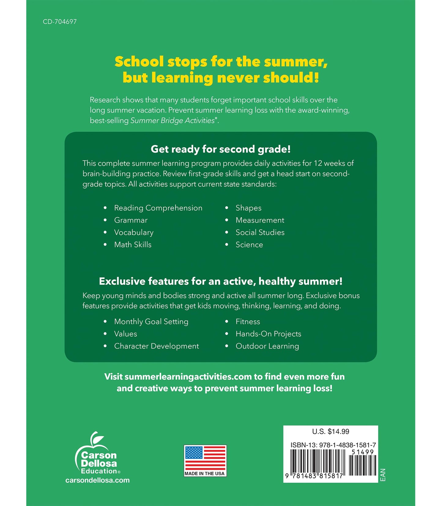 Summer Bridge Activities 1st to 2nd Grade Workbook, Activity Book With Math, Language Arts, Reading Comprehension, Science, Social Studies, Writing, Fitness, Flash Cards, Stickers and More (Volume 3)