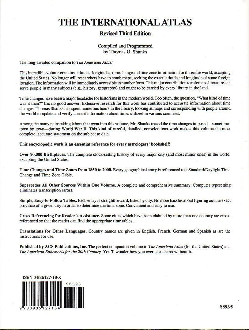 International Atlas, Revised: World Latitudes, Longitudes, and Time Changes (1991-05-03)