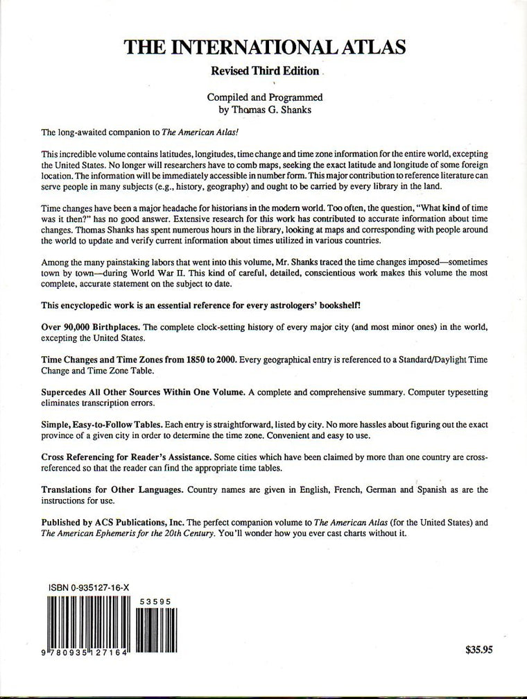 International Atlas, Revised: World Latitudes, Longitudes, and Time Changes (1991-05-03) — back cover