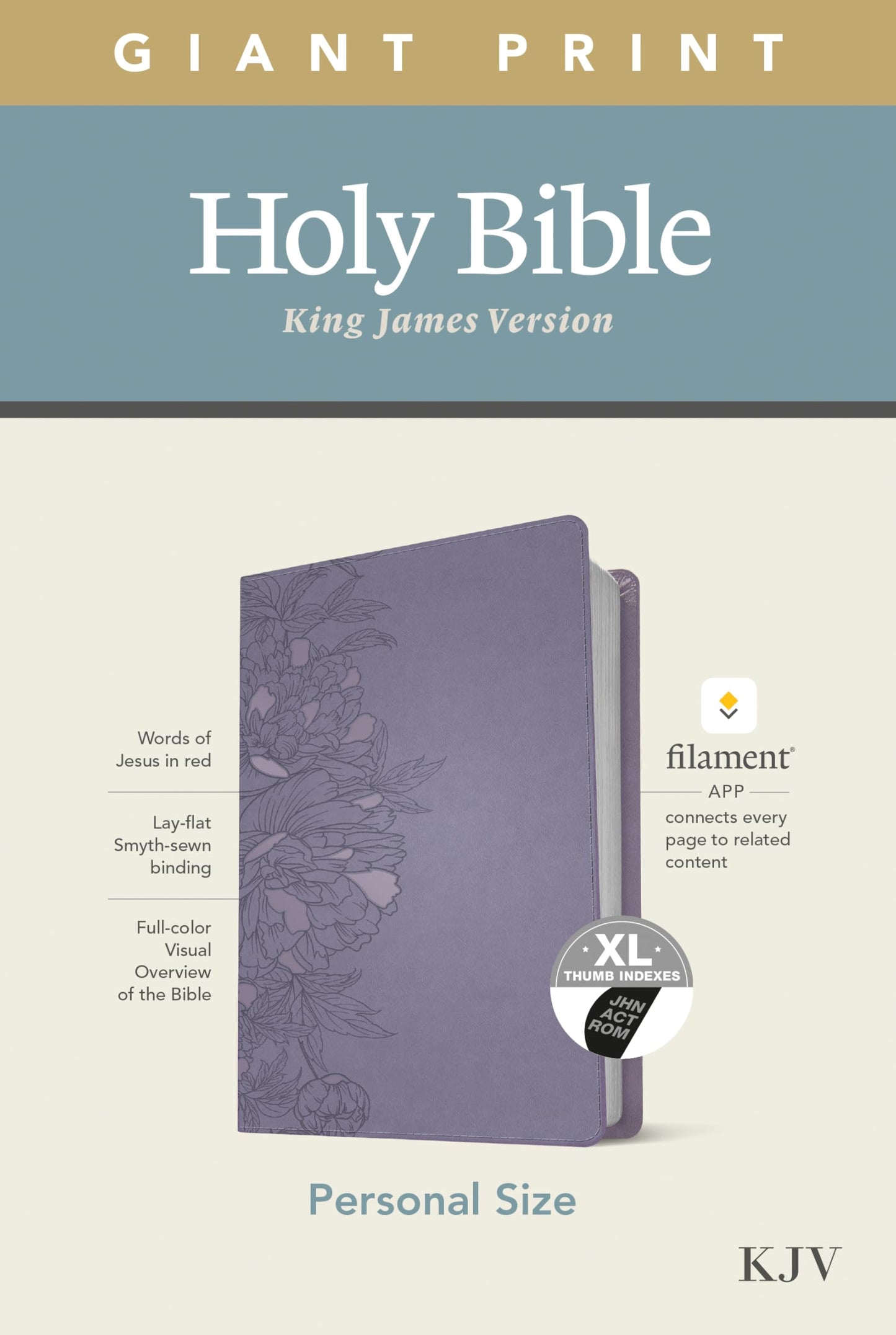 KJV Personal Size Giant Print Holy Bible (Red Letter, LeatherLike, Peony Lavender, Indexed): Includes Free Access to the Filament Bible App Delivering ... Notes, Devotionals, Worship Music, and Video