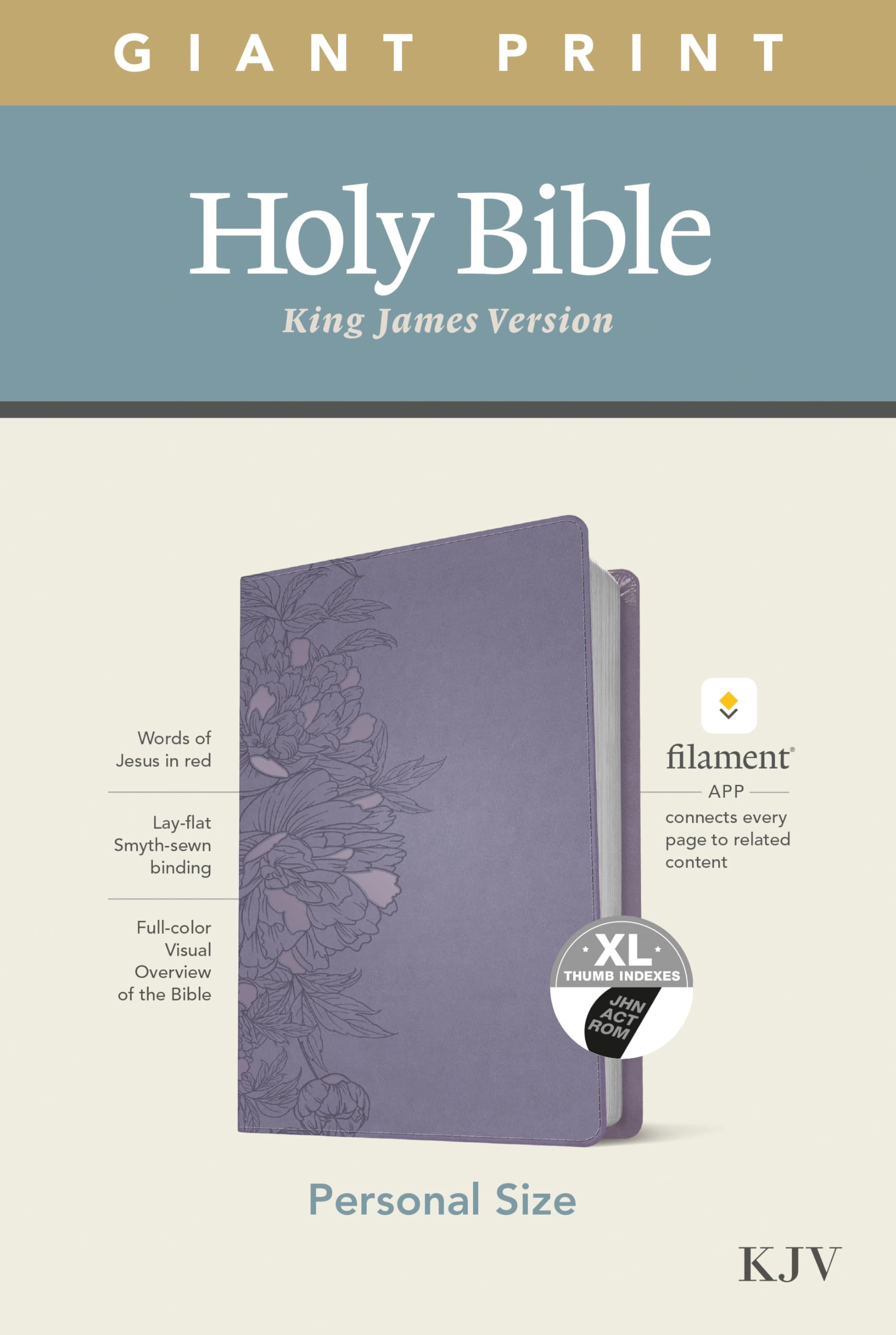 KJV Personal Size Giant Print Holy Bible (Red Letter, LeatherLike, Peony Lavender, Indexed): Includes Free Access to the Filament Bible App Delivering ... Notes, Devotionals, Worship Music, and Video