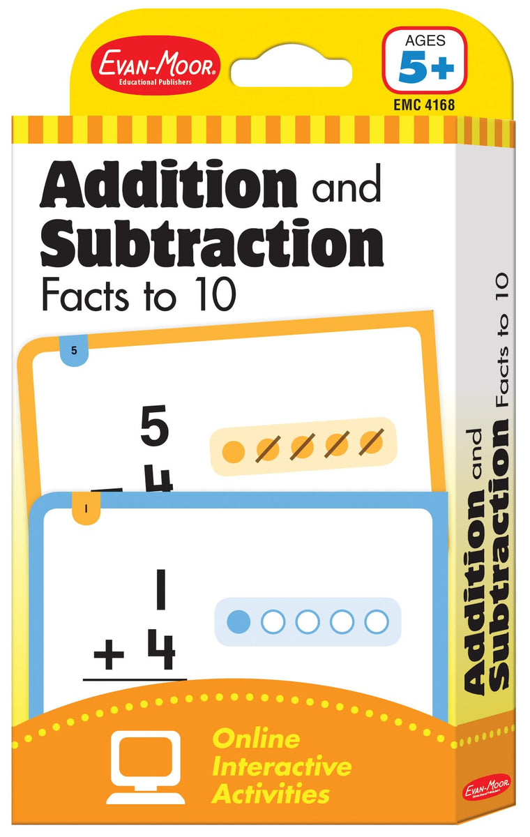 Evan-Moor Learning Line Flashcards: Addition and Subtraction Facts to 10, Grade 1+ (Age 5+)