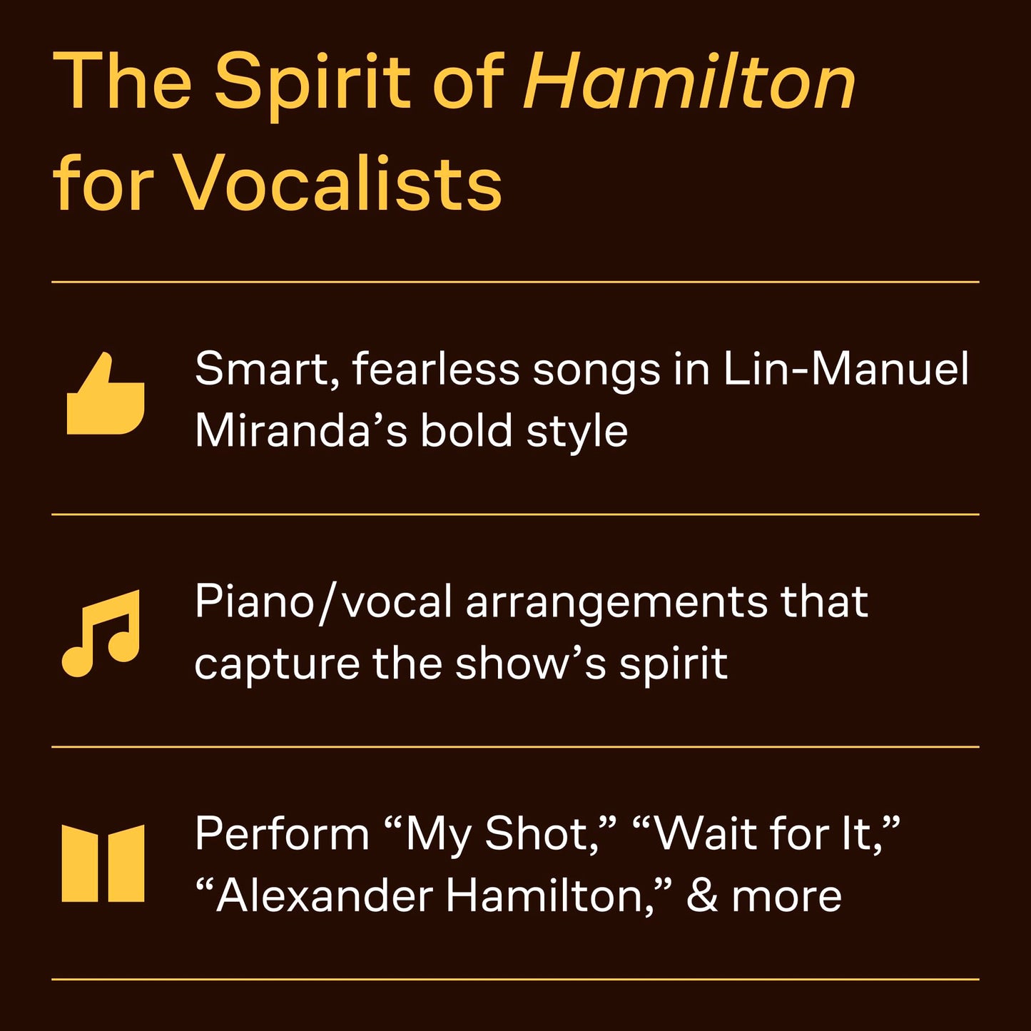 Hamilton - Vocal Selections  Piano/Vocal Songbook with 17 Broadway Musical Hits  Beginner to Intermediate Piano and Voice Sheet Music Book for Singers, Accompanists, and Theatre Fans