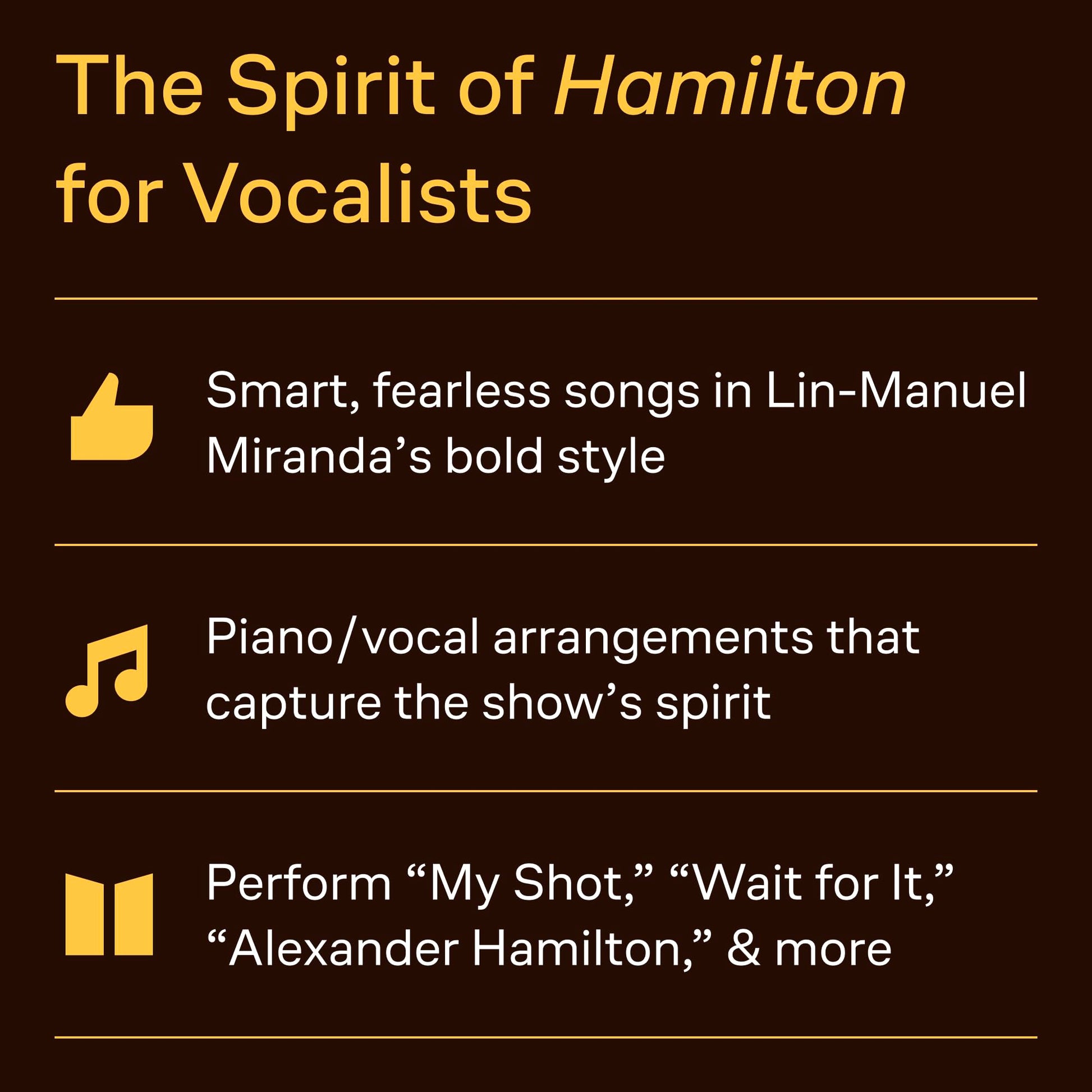 Hamilton - Vocal Selections  Piano/Vocal Songbook with 17 Broadway Musical Hits  Beginner to Intermediate Piano and Voice Sheet Music Book for Singers, Accompanists, and Theatre Fans