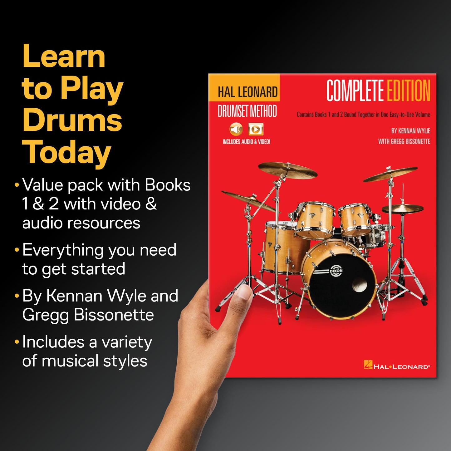 Hal Leonard Drumset Method Complete Edition  Step-by-Step Drum Lessons for Beginners  Includes Books 1 and 2 with Video and Audio  Drum Instruction Book for Students, Teachers, and Self-Learners