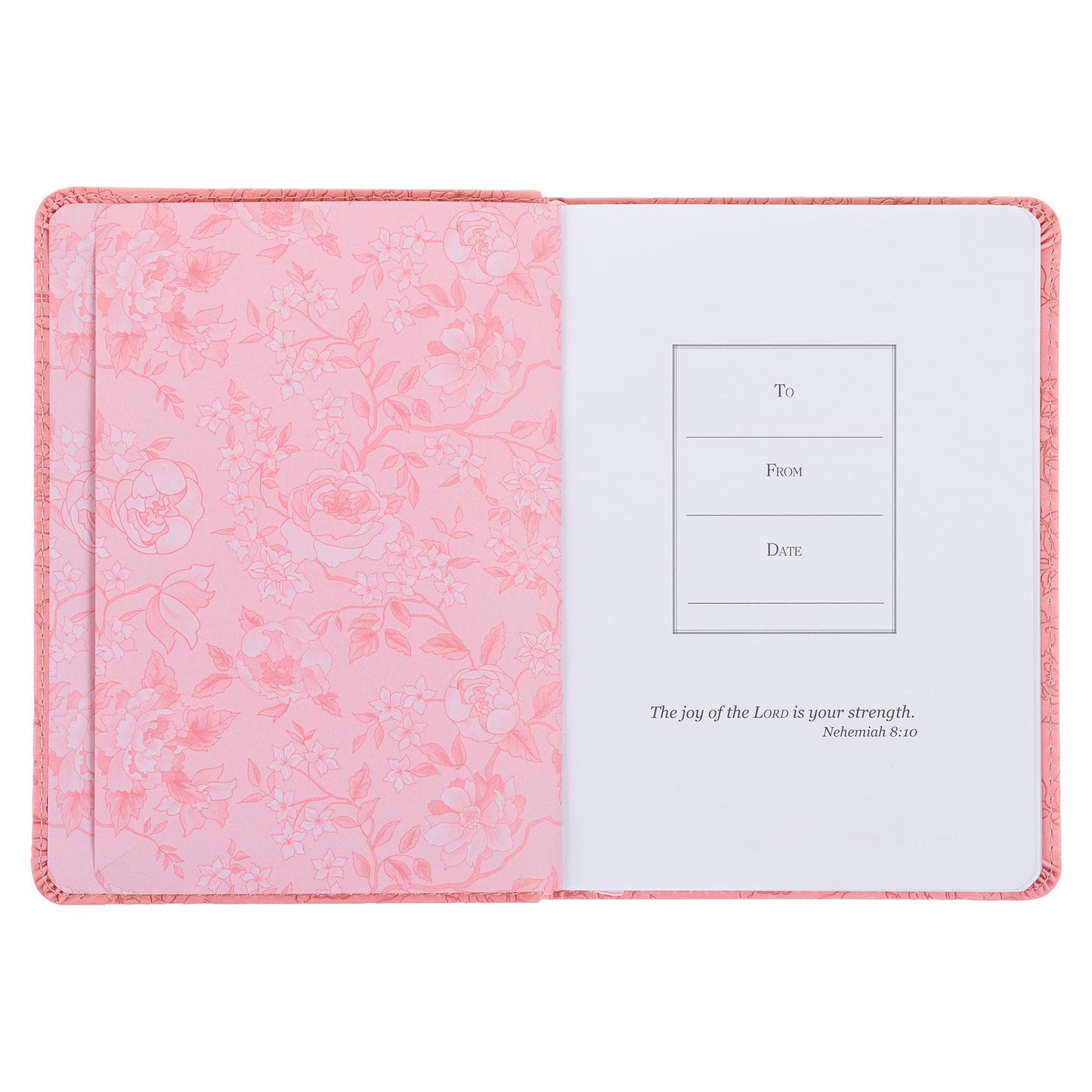 Christian Art Gifts Strawberry Pink Floral Vegan Leather Small Journal Inspirational Scripture Women's Notebook More Precious Than Rubies Bible Verse Proverbs 3:15, 240 Ruled Pages, Ribbon 5.7" x 7"