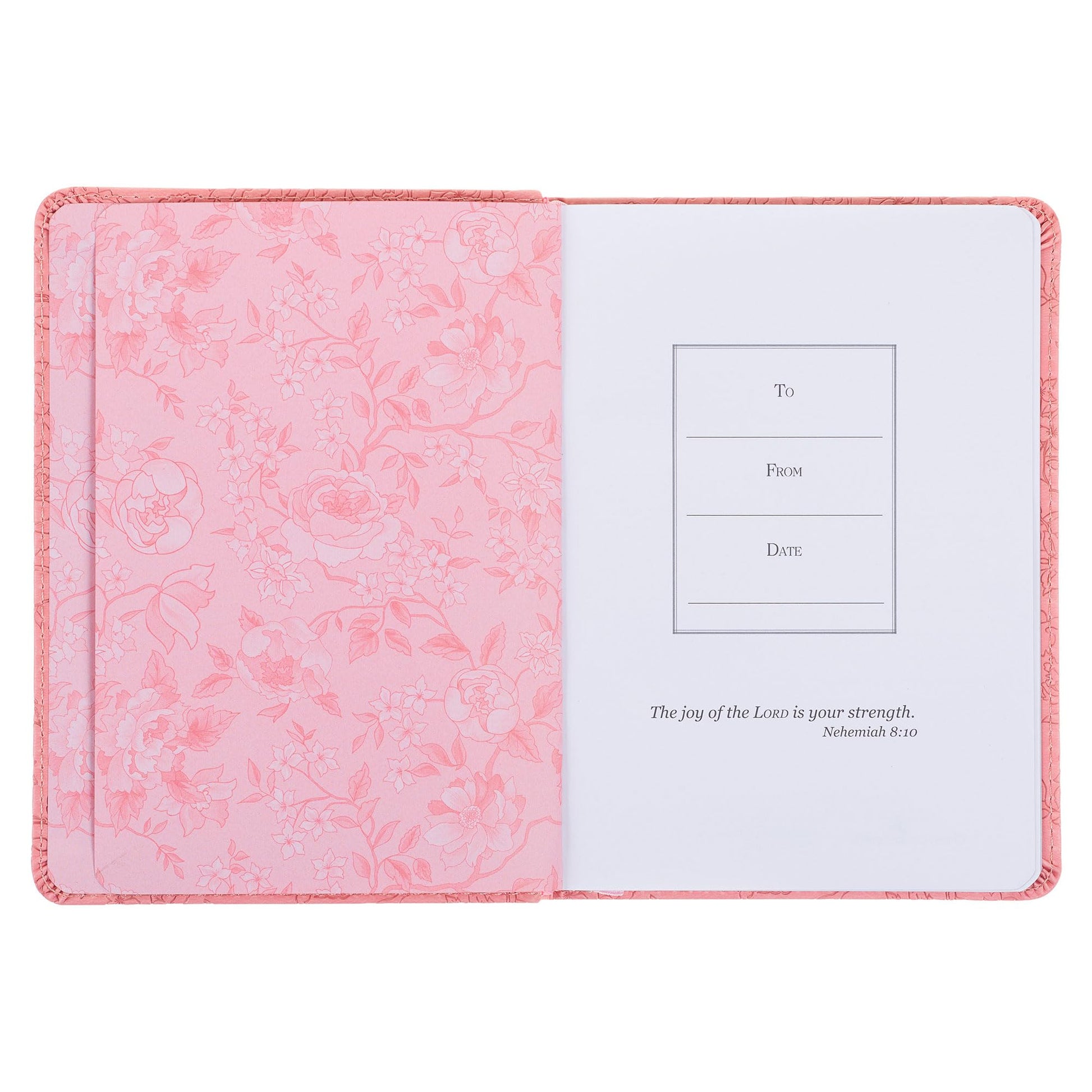 Christian Art Gifts Strawberry Pink Floral Vegan Leather Small Journal Inspirational Scripture Women's Notebook More Precious Than Rubies Bible Verse Proverbs 3:15, 240 Ruled Pages, Ribbon 5.7" x 7"