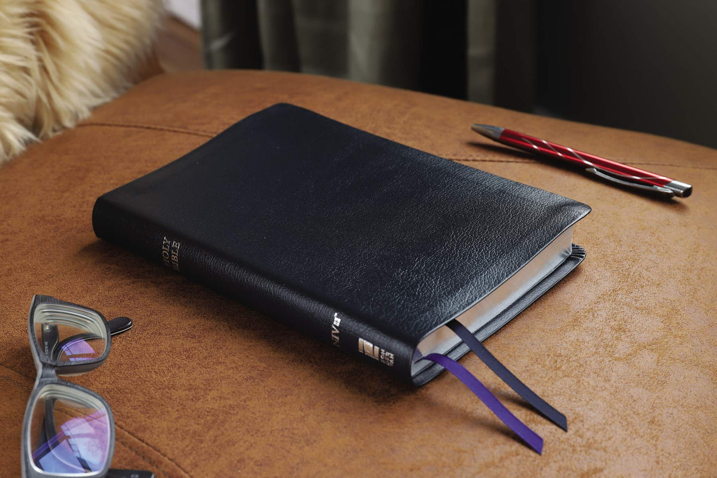 NIV Thinline Bible Bonded Leather Navy Red Letter