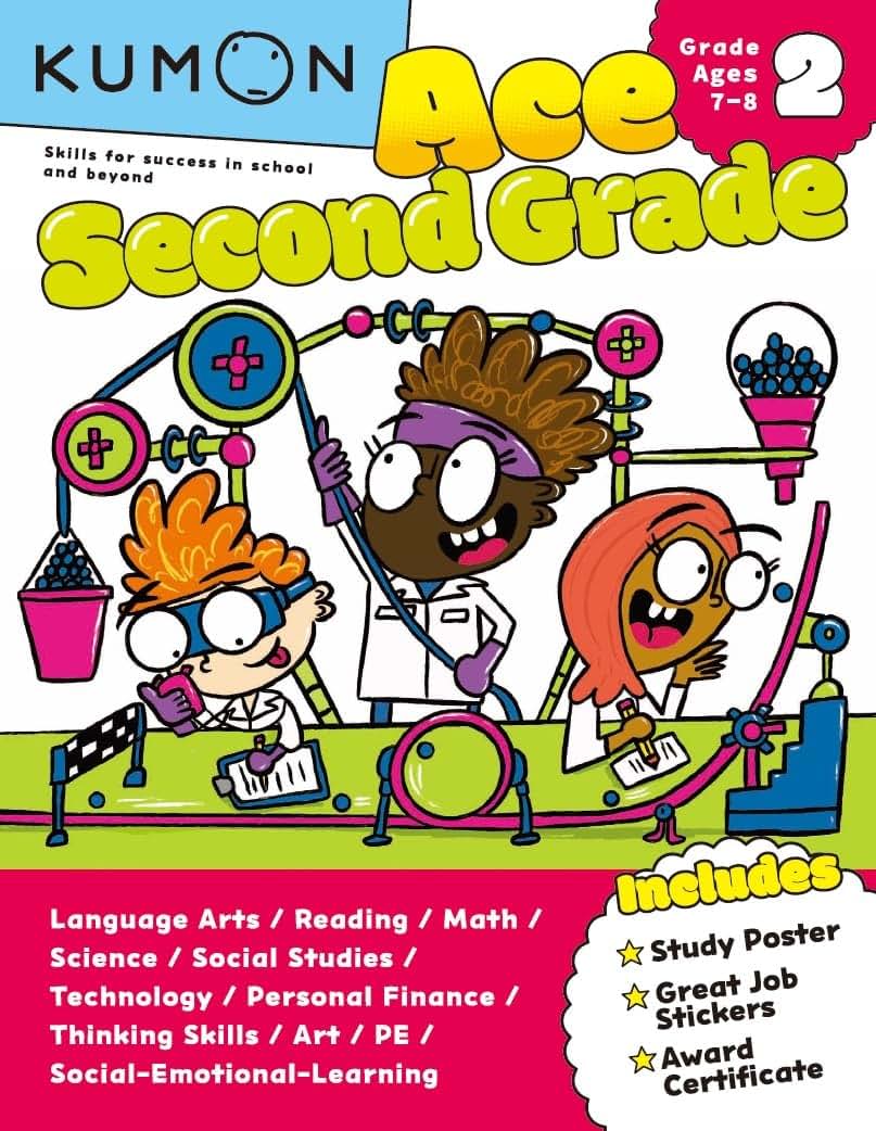 Kumon Ace Second Grade-Includes Study Poster, Stickers and Award Certificate