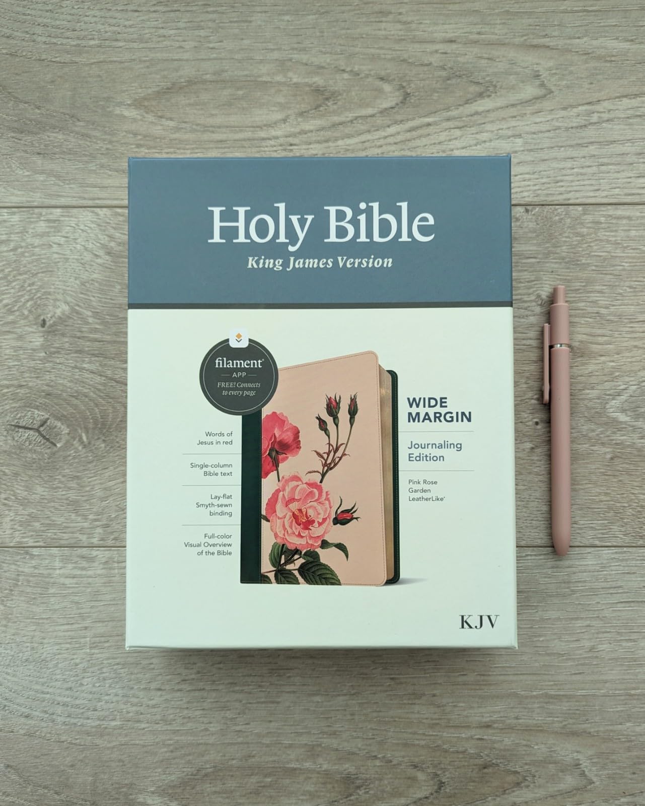 KJV Wide Margin Bible, Filament Enabled (LeatherLike, Pink Rose Garden, Red Letter)