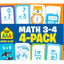 School Zone Math 3-4 4-Pack Flash Cards: 224 Cards, 3rd Grade, 4th Grade, Multiplication 0-12, Division 0-12, Math War Multiplication Game Cards, Time & Money, Telling Time, Coin Values, Ages 6+